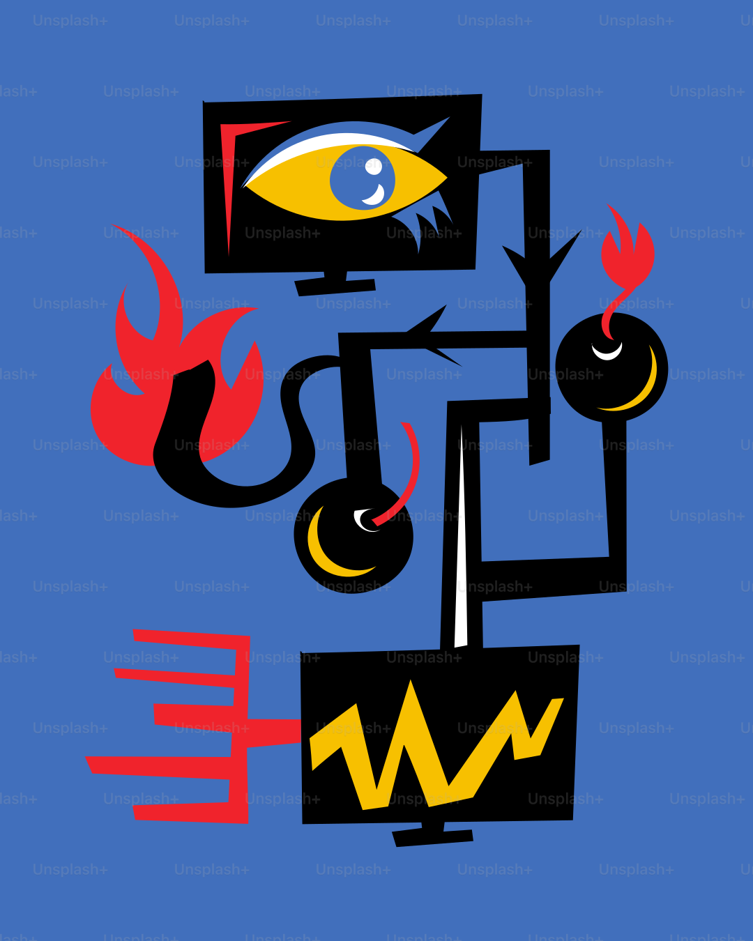 Ein blauer Hintergrund mit schwarz-rotem Design