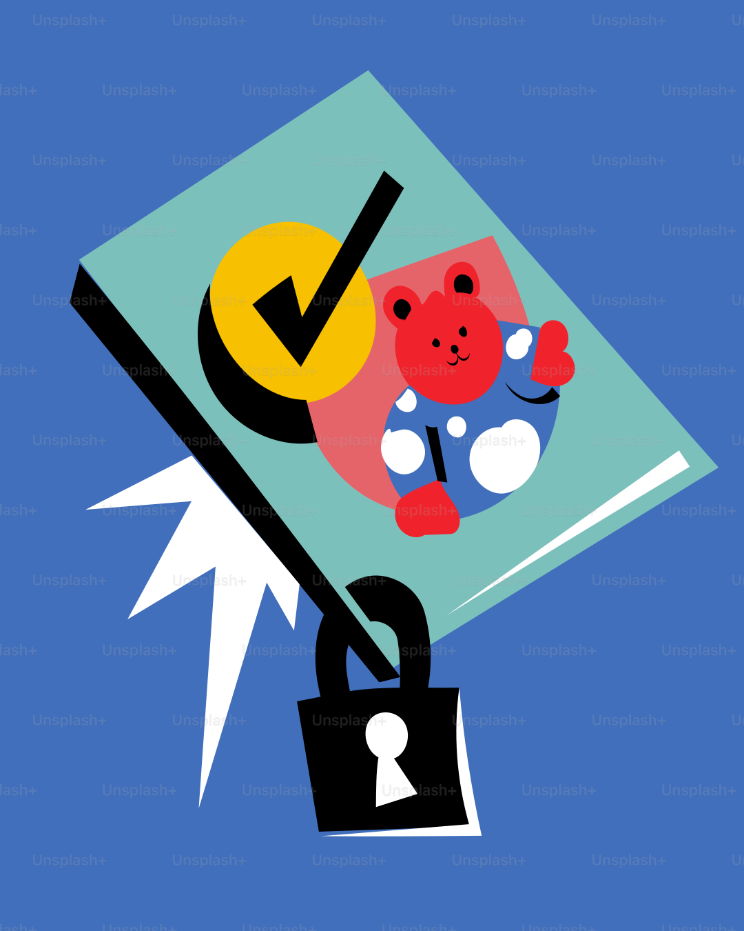 Ein blauer Hintergrund mit einem Schloss und einem Teddybären