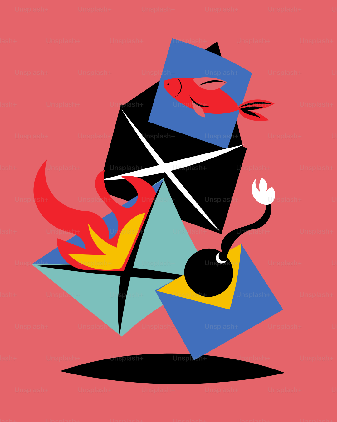 Ein bunter Drachen, der auf rosa Hintergrund durch die Luft flog