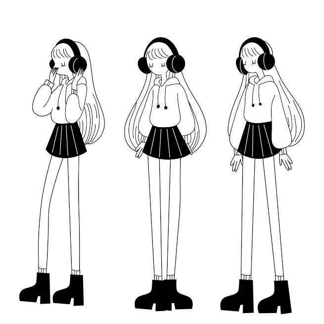 A drawing of a girl wearing headphones
