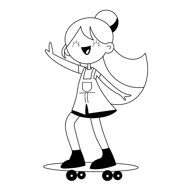 A drawing of a girl on a skateboard