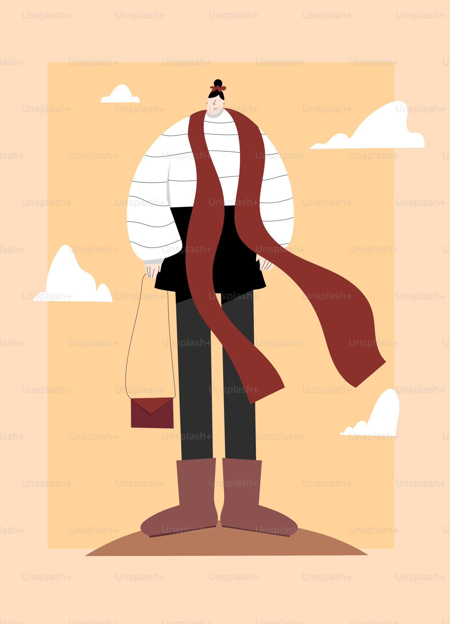 A person with a red scarf and boots