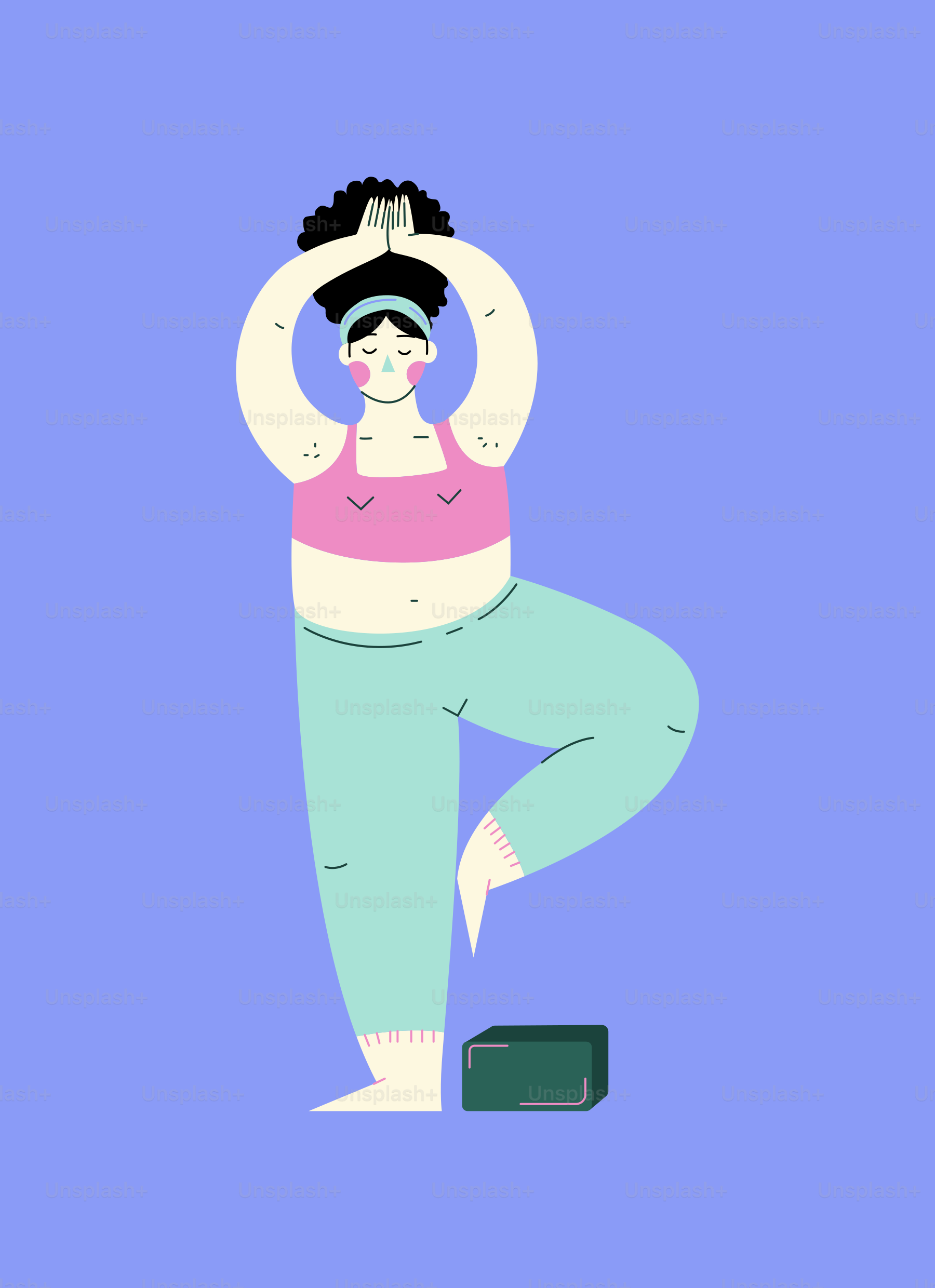 A woman in a pink top and blue pants doing yoga