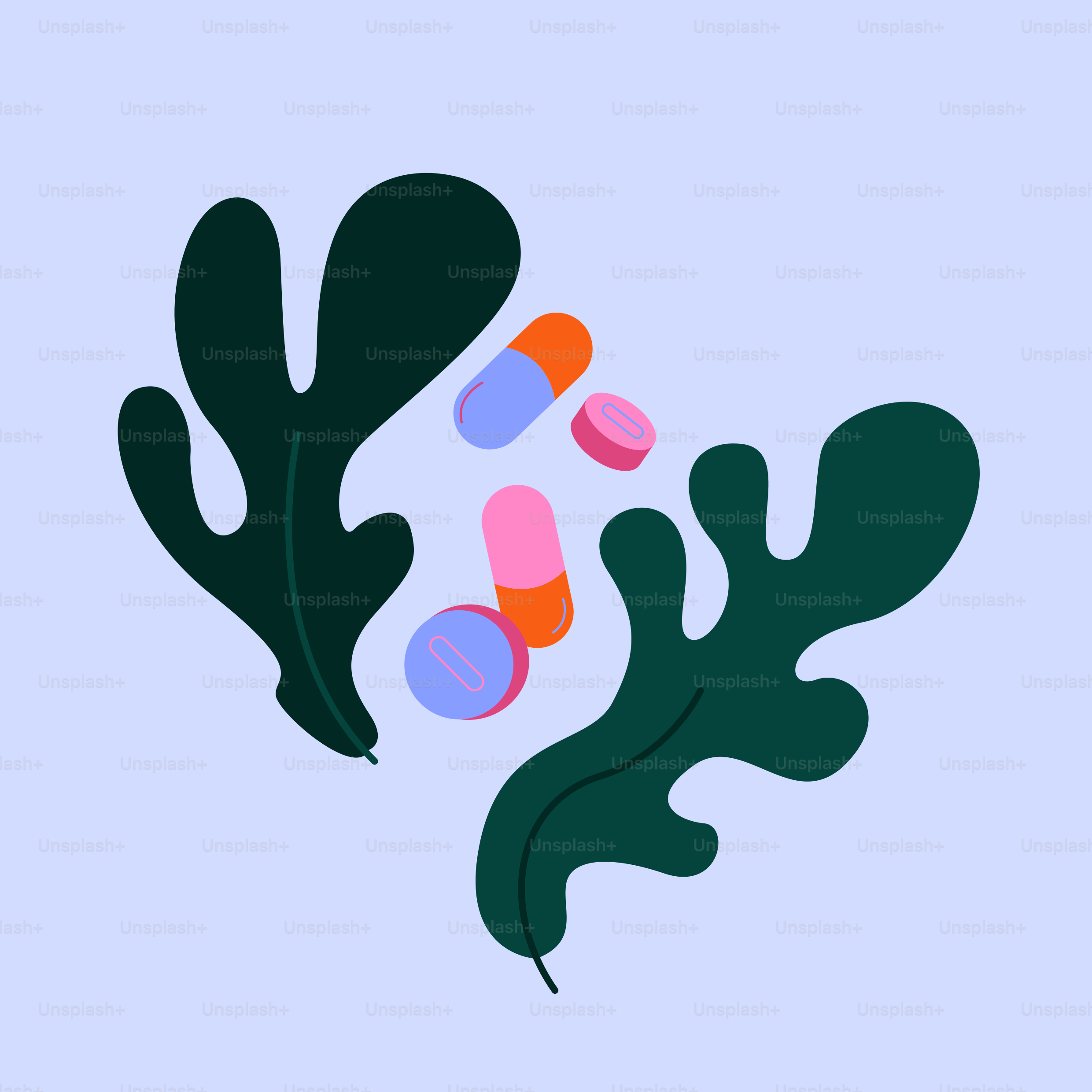 An image of a plant with pills coming out of it