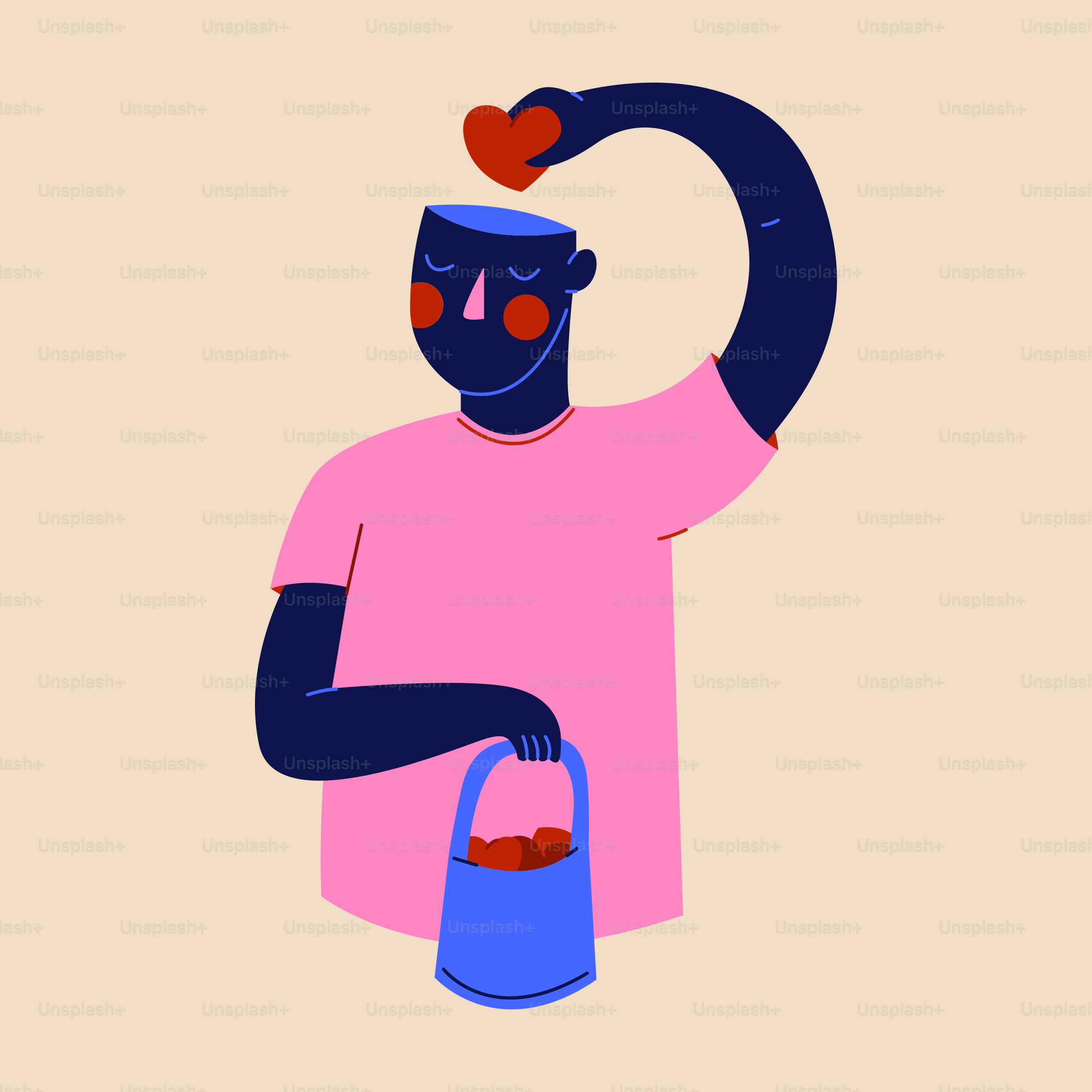 A man in a pink shirt holding a blue bag