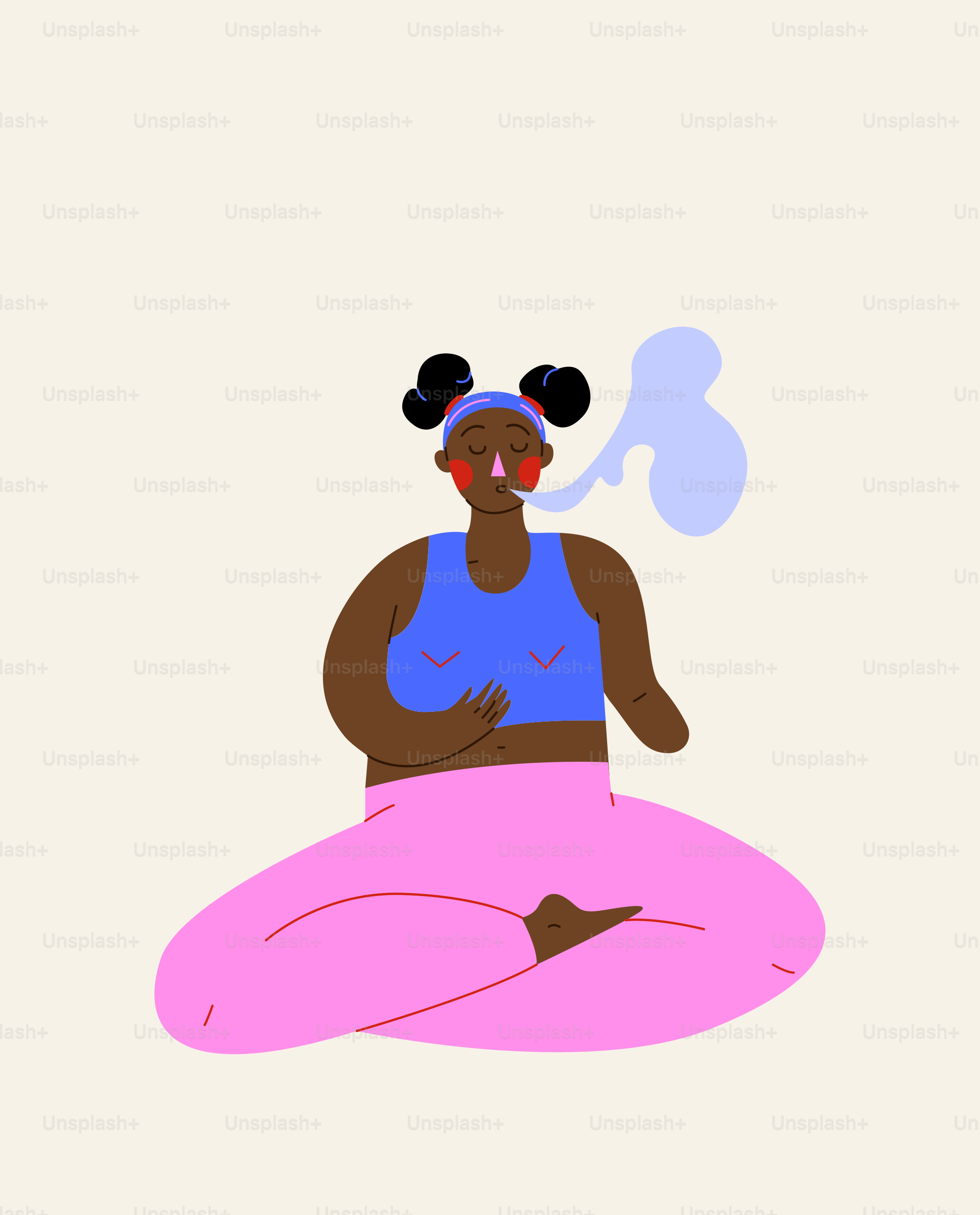 A woman sitting in a lotus position with a cigarette in her mouth