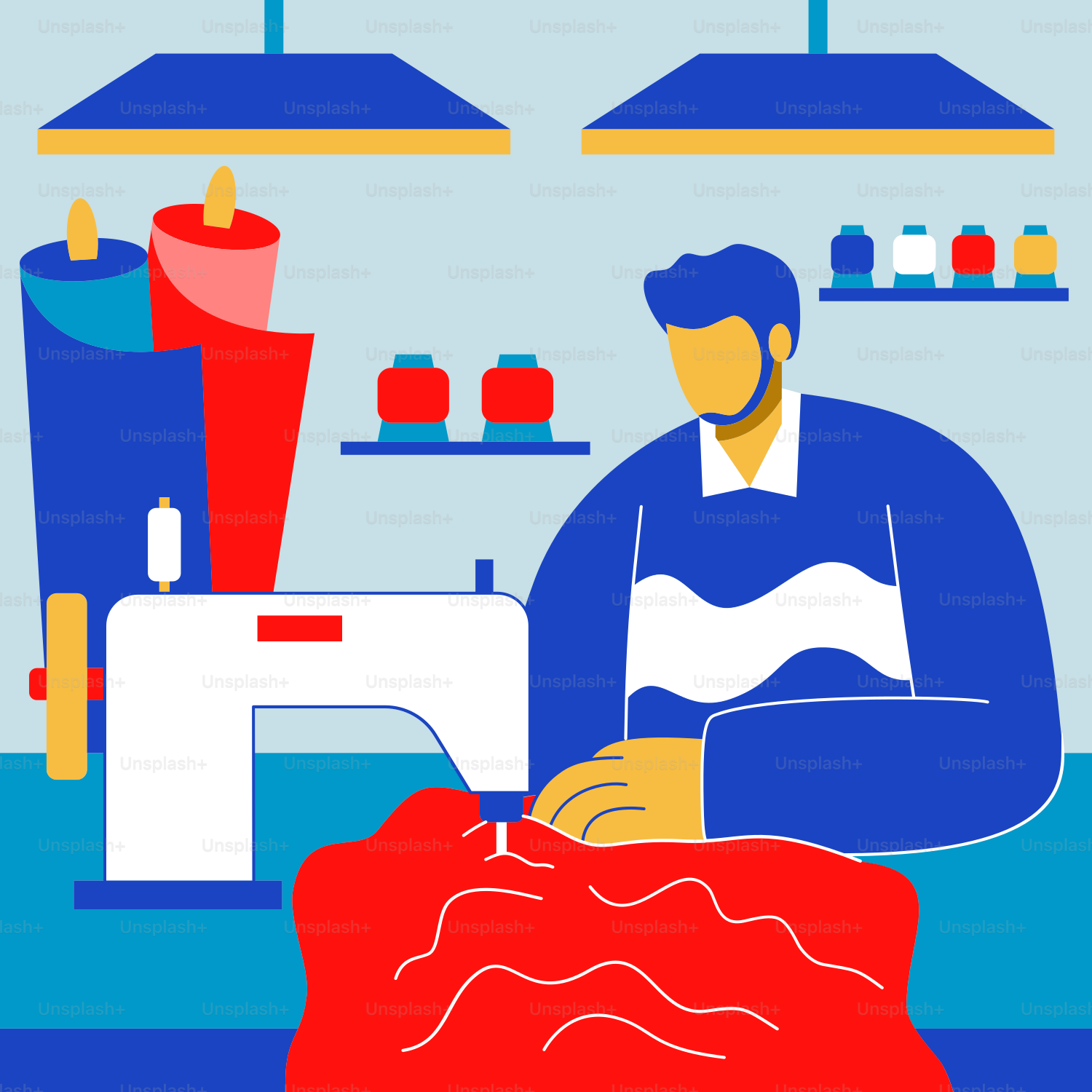 A man is sewing on a sewing machine