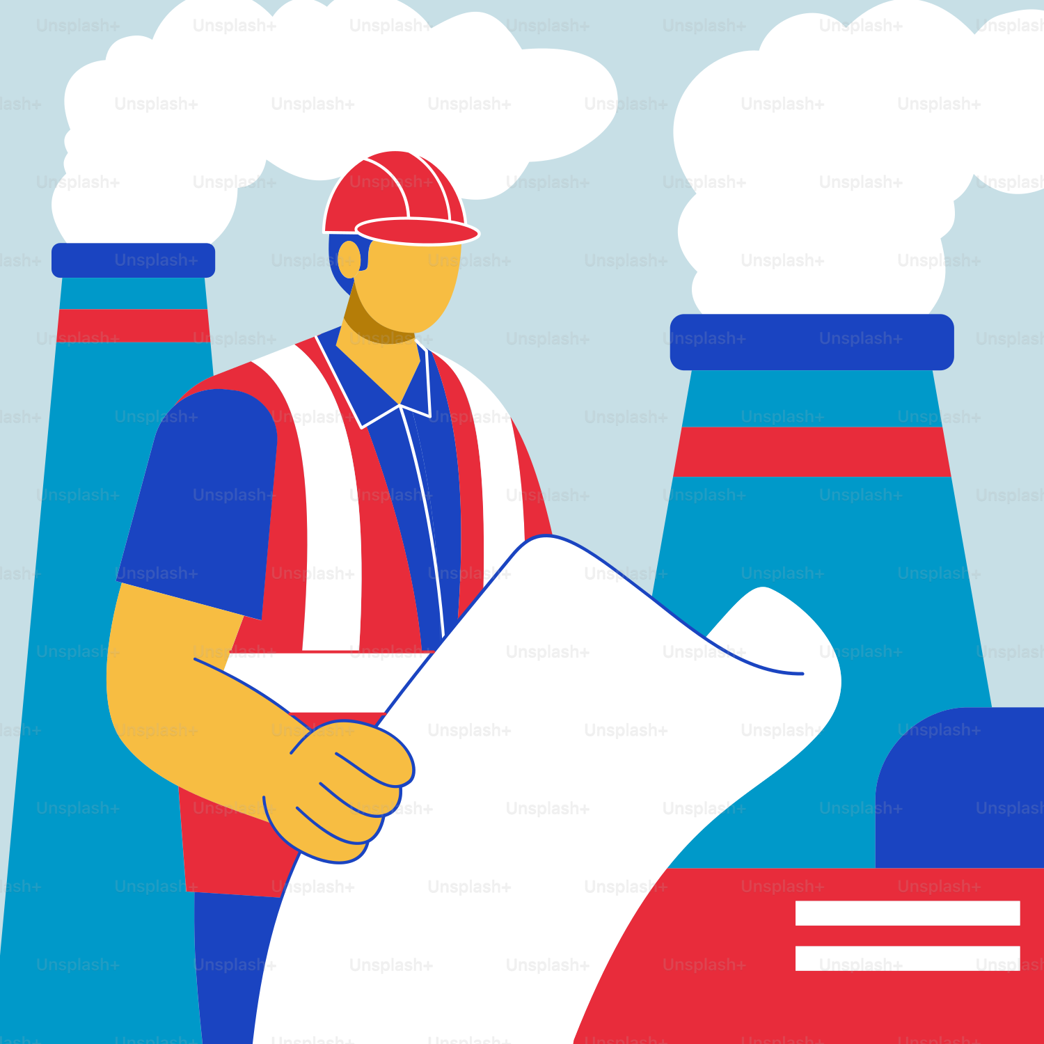 A man holding a piece of paper in front of a factory