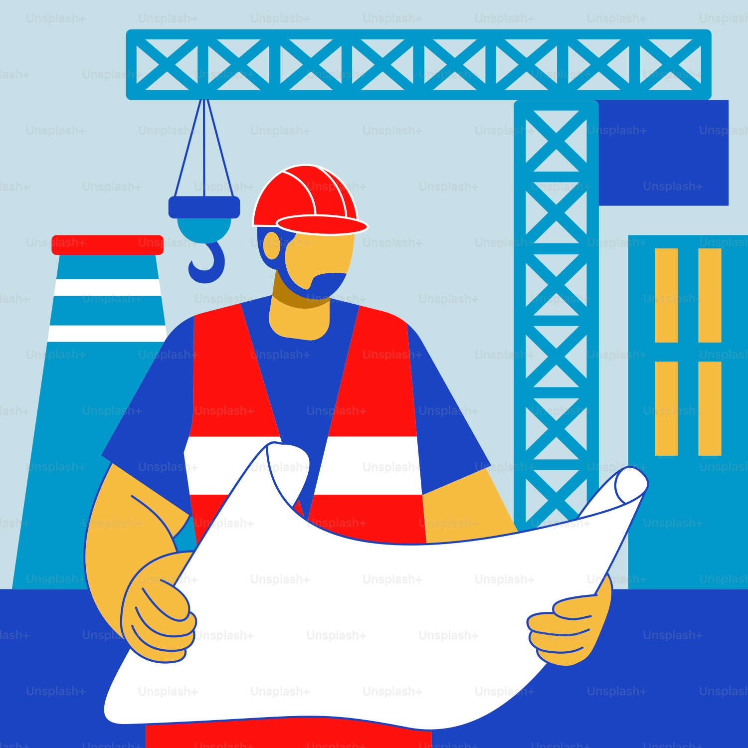 A man holding a piece of paper in front of a crane