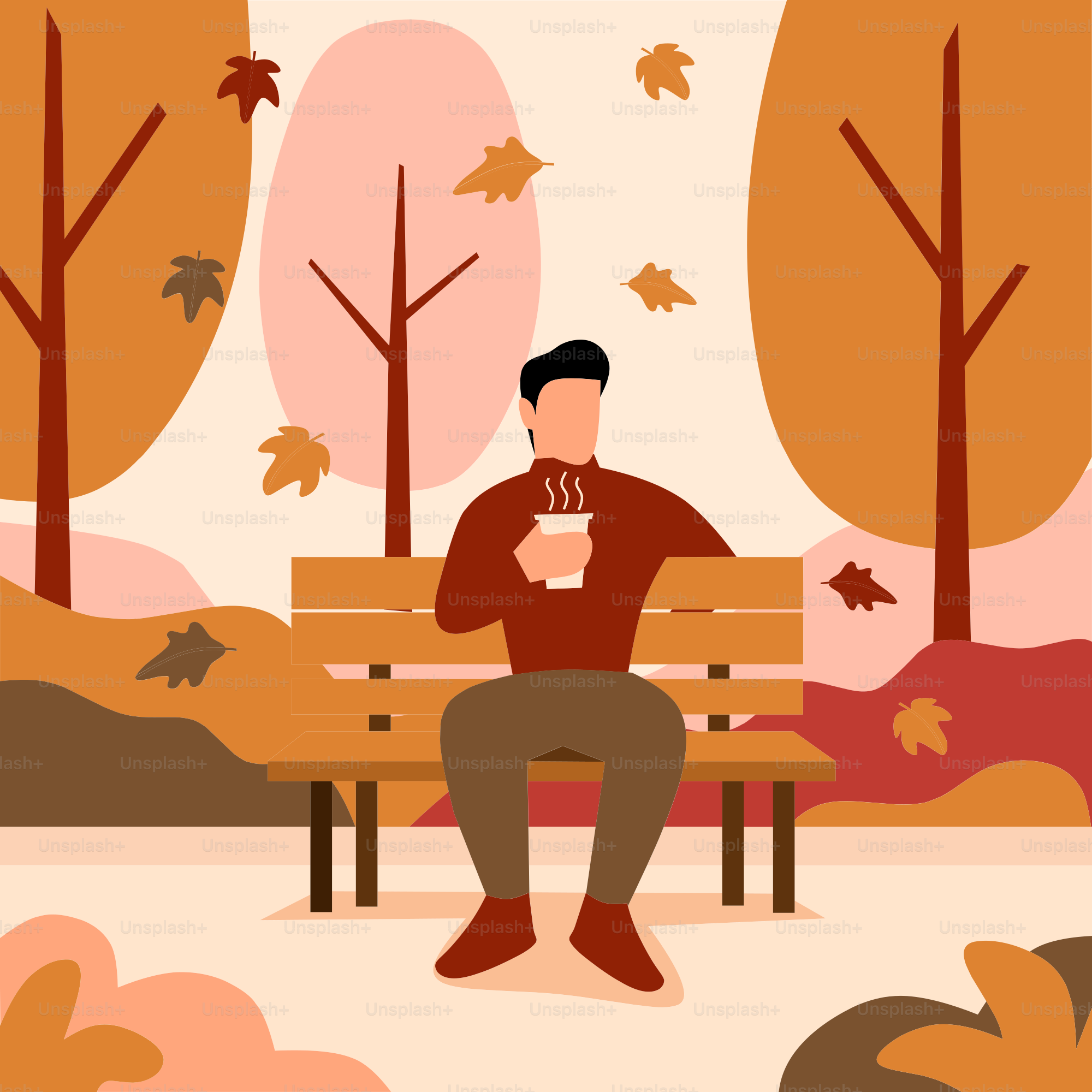 A man sitting on a park bench with a cup of coffee