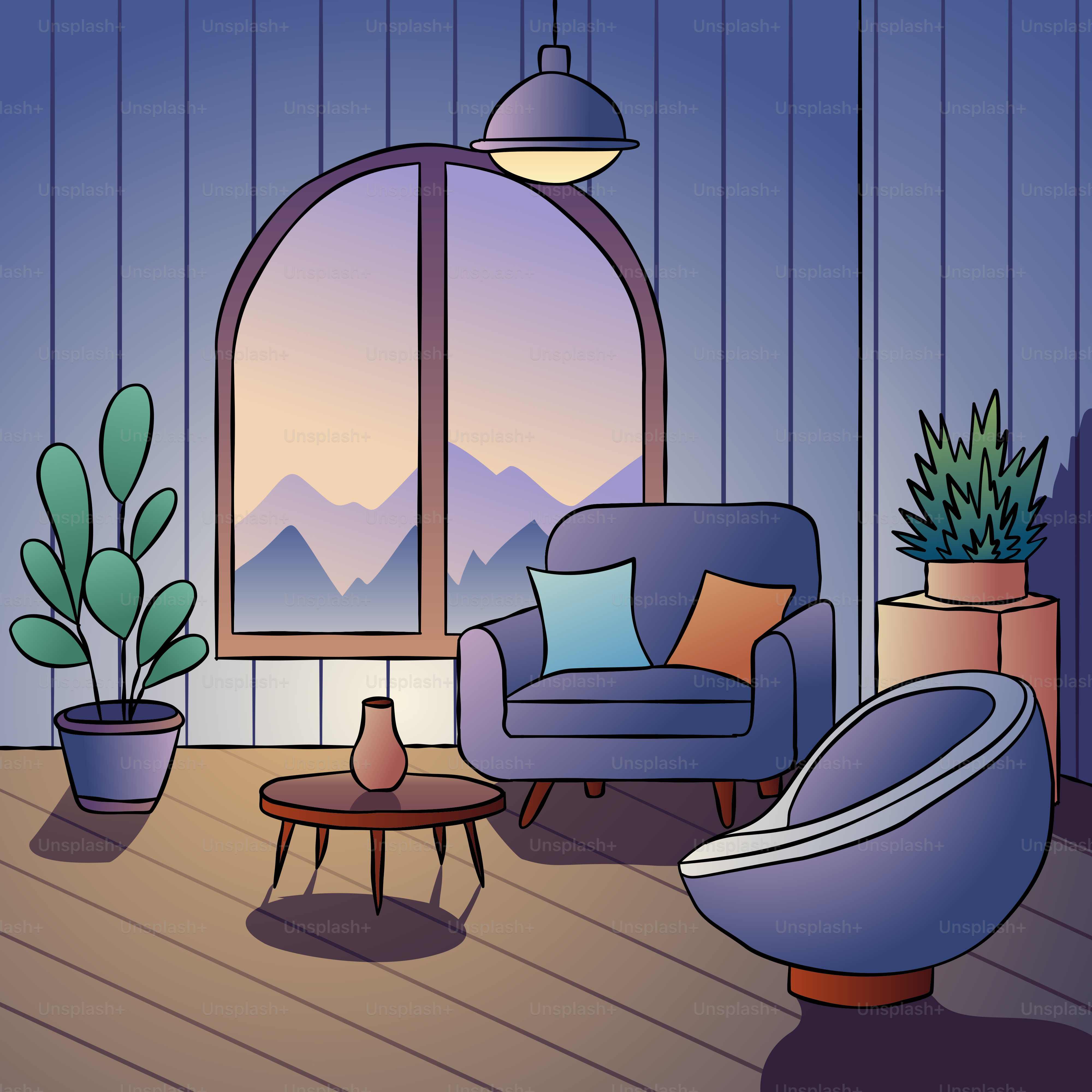 A living room filled with furniture and a large window