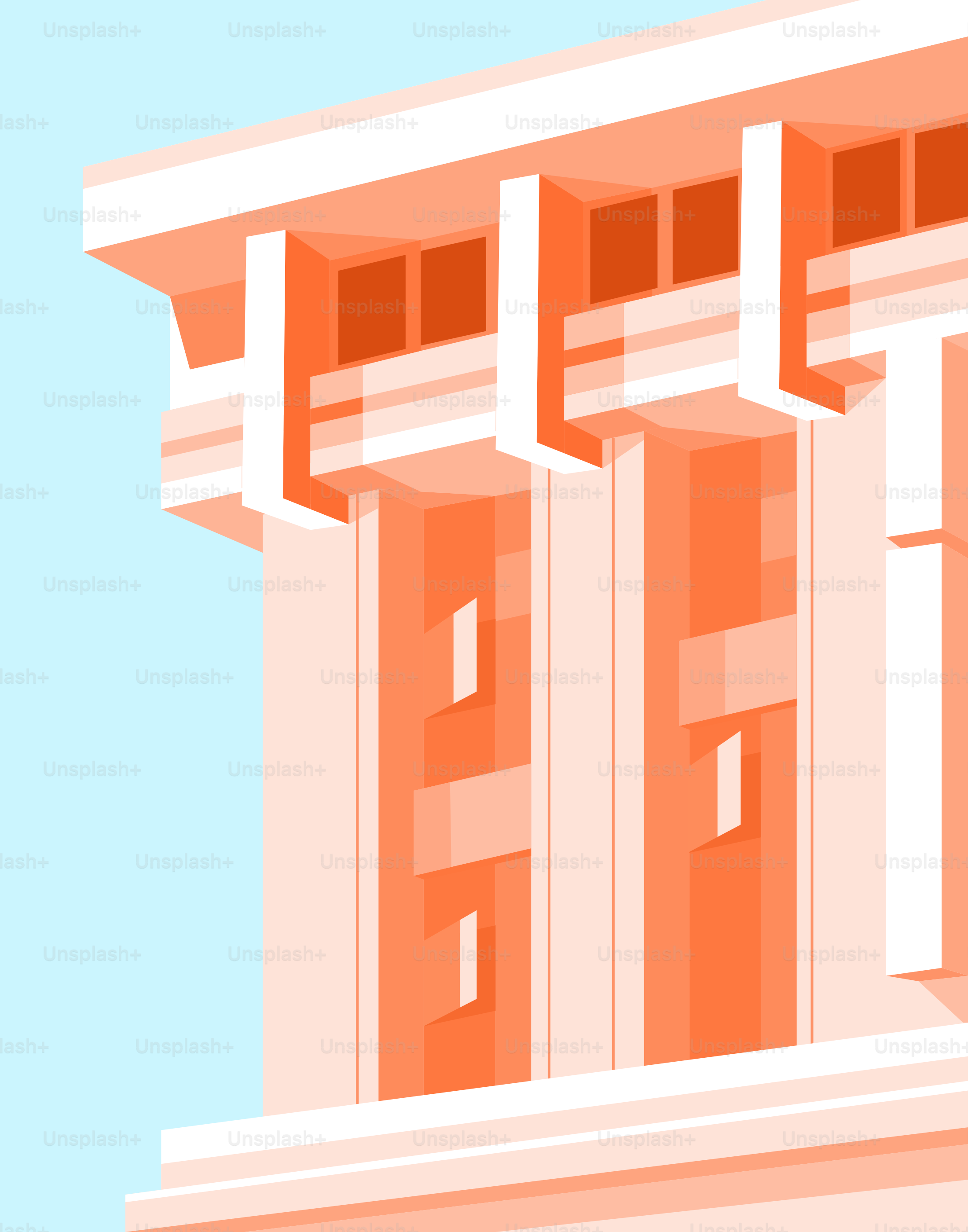 An orange and white building with a sky background