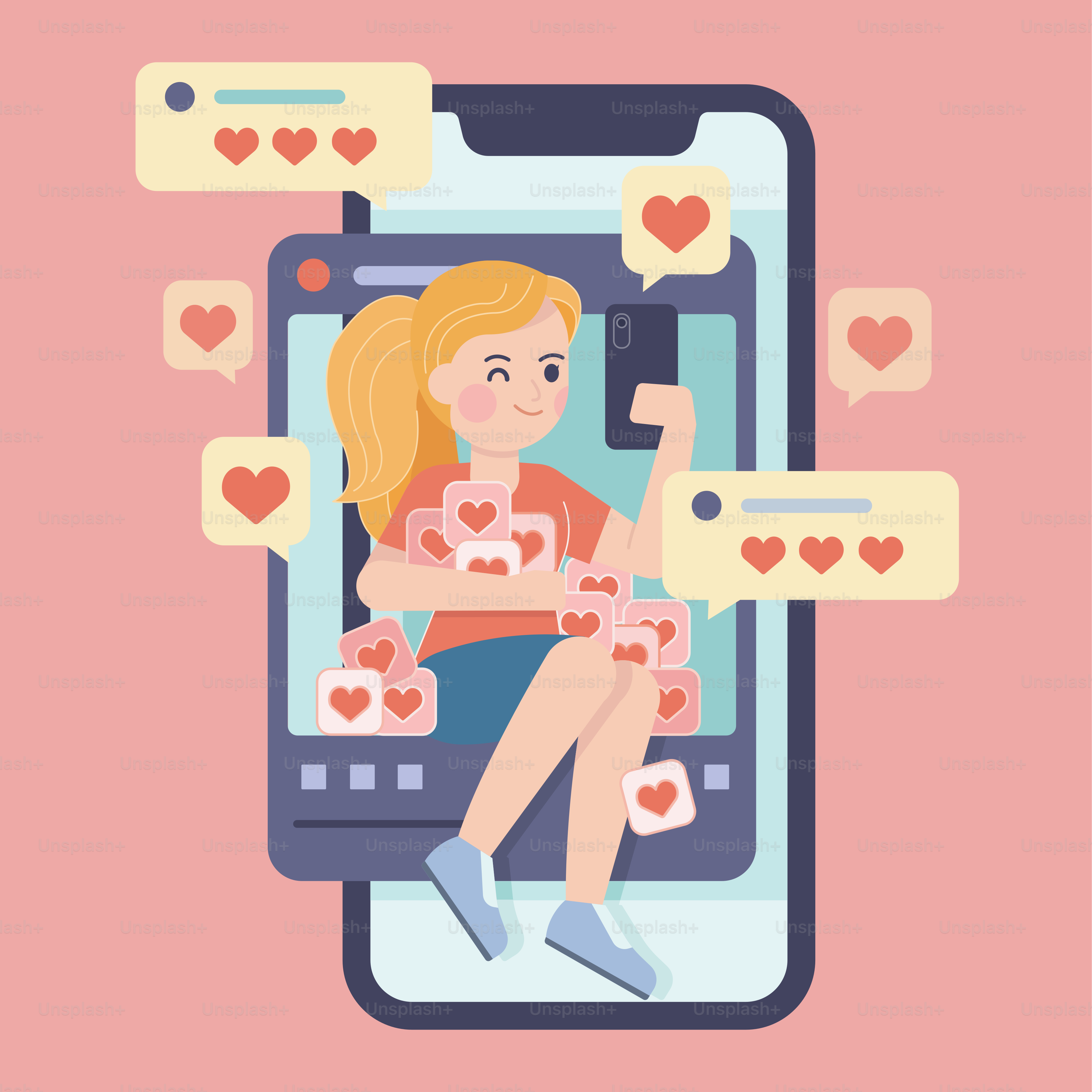 A woman sitting on top of a cell phone