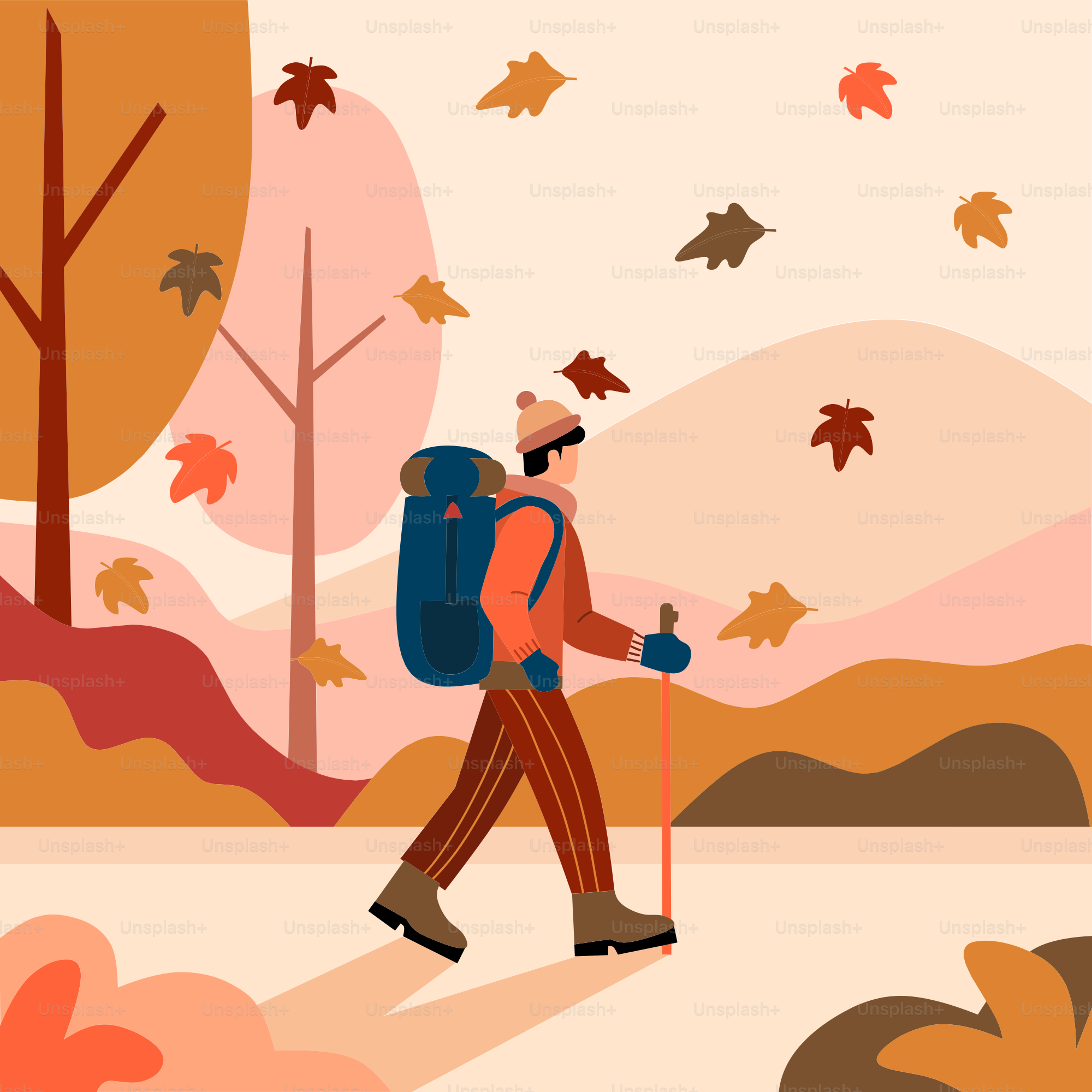 Un uomo con uno zaino sta camminando nel bosco