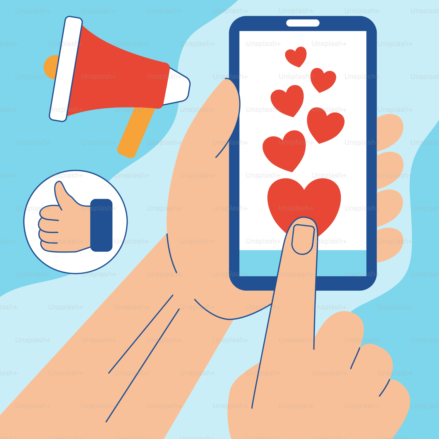 Uma mão segurando um smartphone com corações na tela