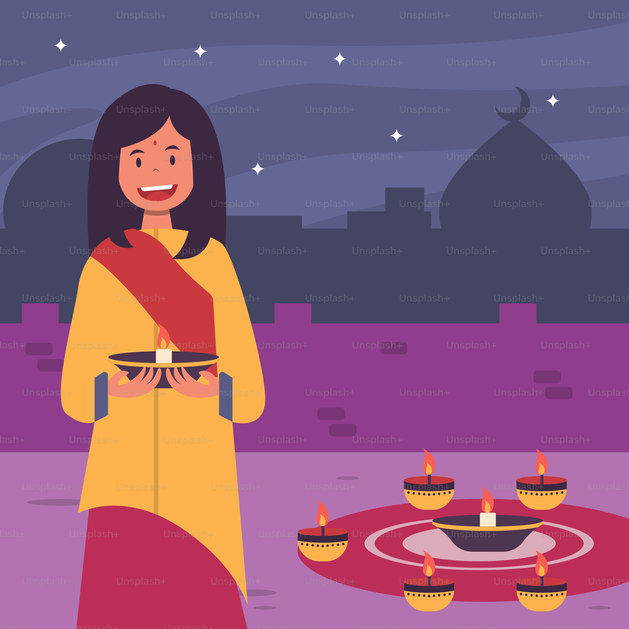 Seorang wanita berdiri di depan meja dengan lilin di atasnya