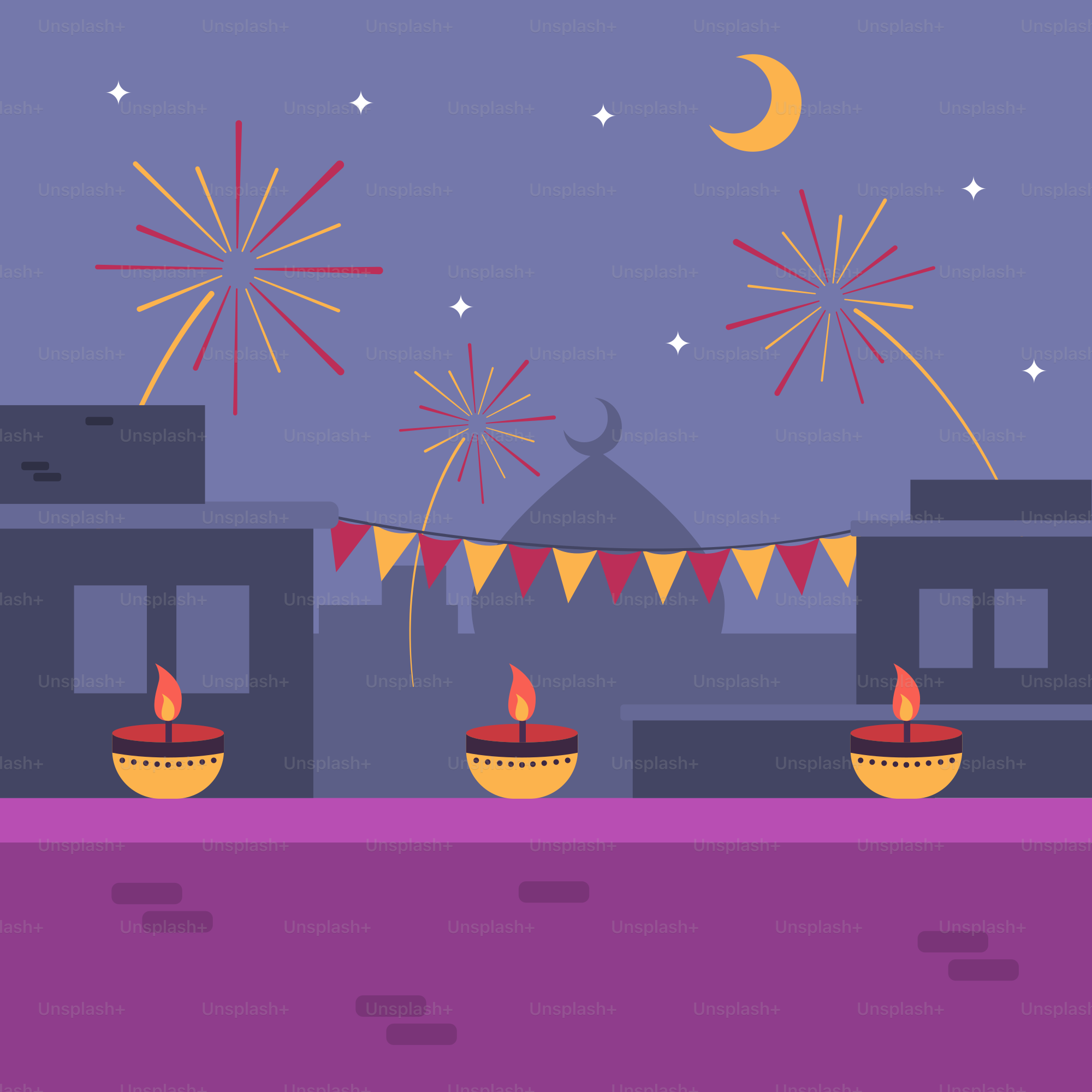 A purple background with a purple sky and fireworks