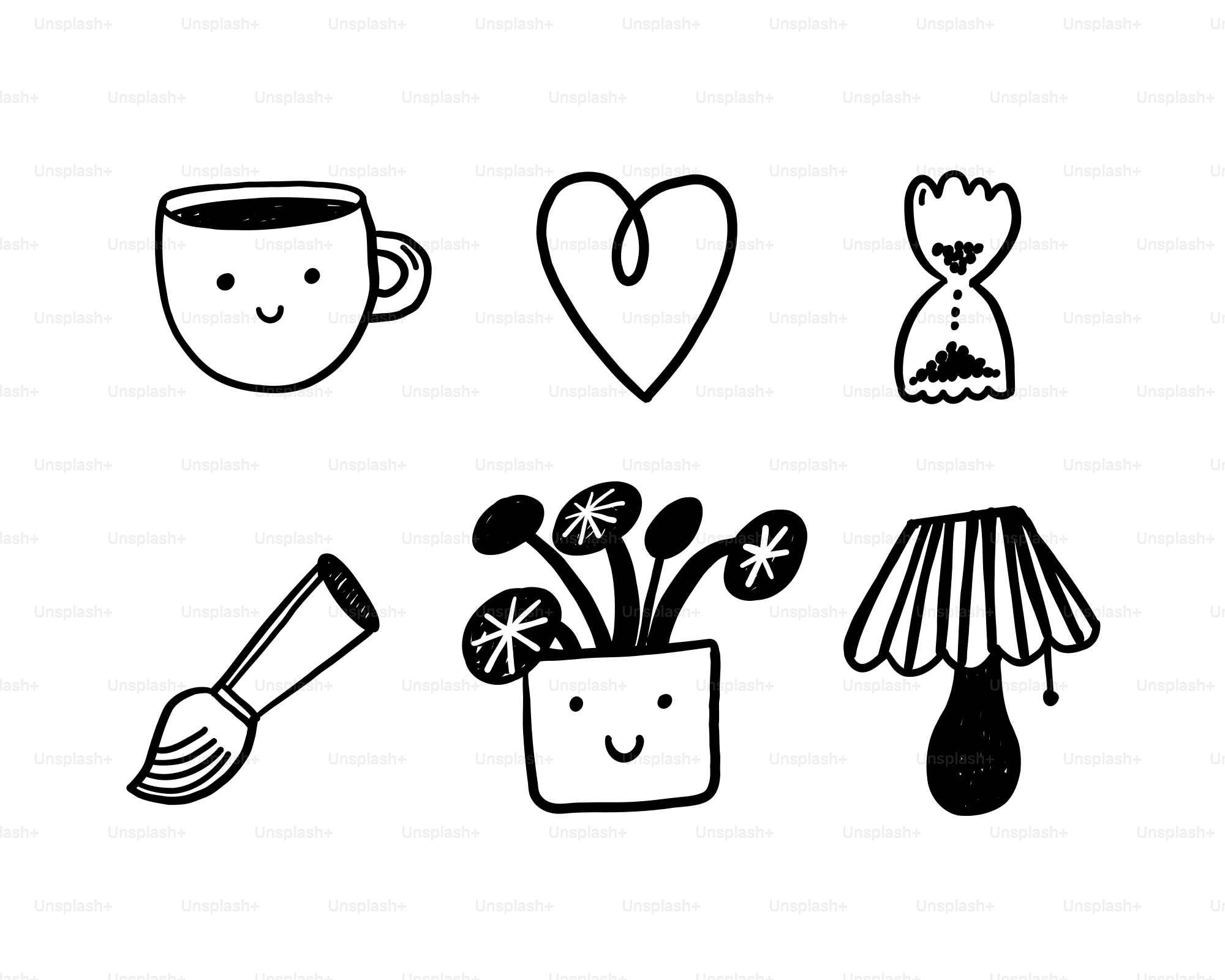 A black and white drawing of a vase of flowers