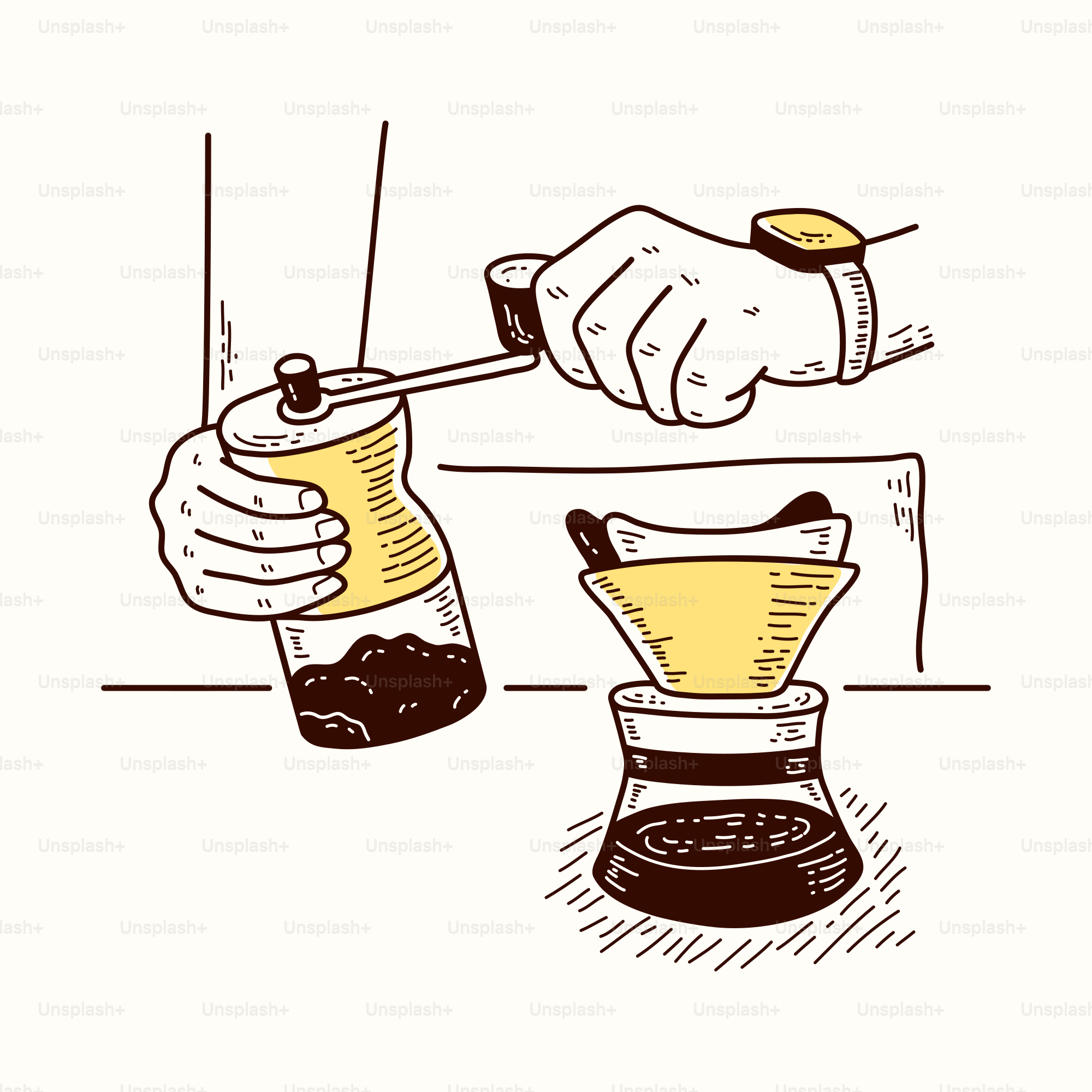 A drawing of a person pouring coffee into a cup
