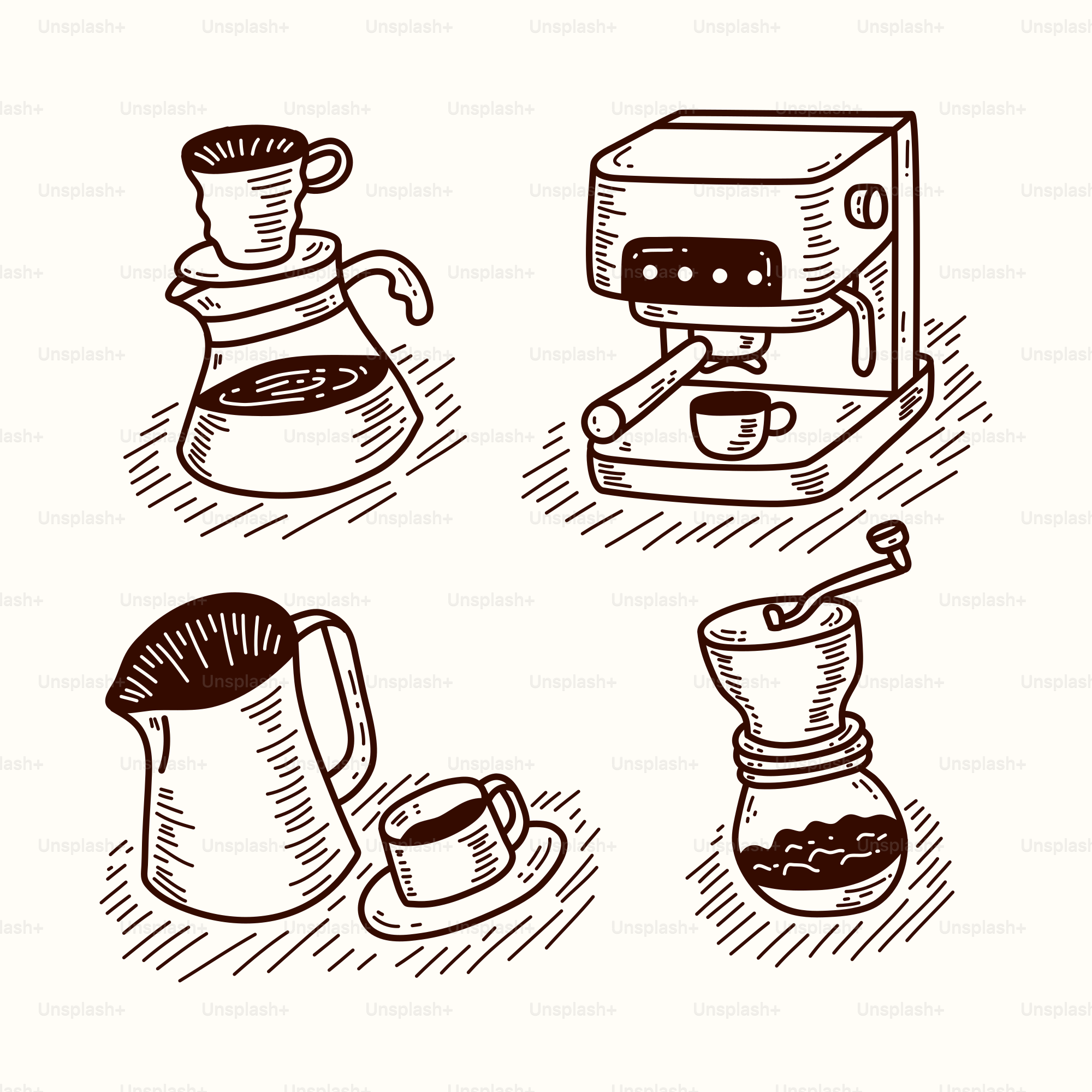 A drawing of different types of coffee