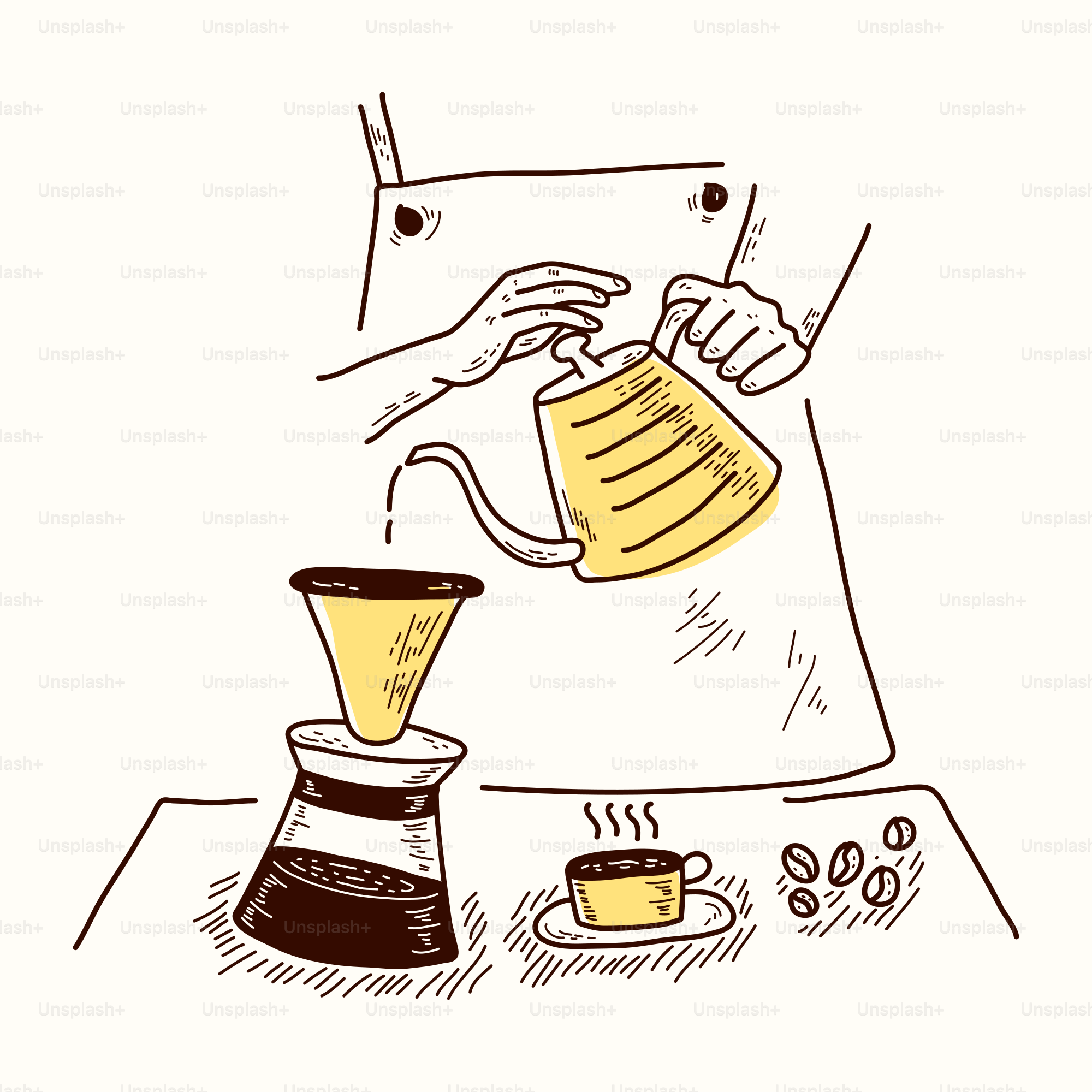 Un dibujo de una persona sirviendo café en una taza