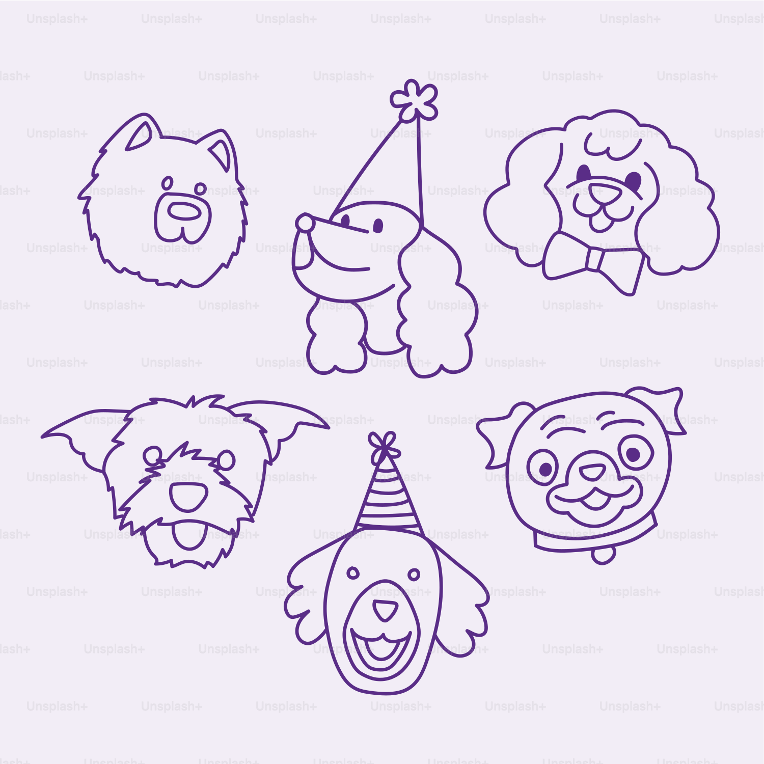 Un dessin d’un groupe d’animaux avec un chapeau de fête