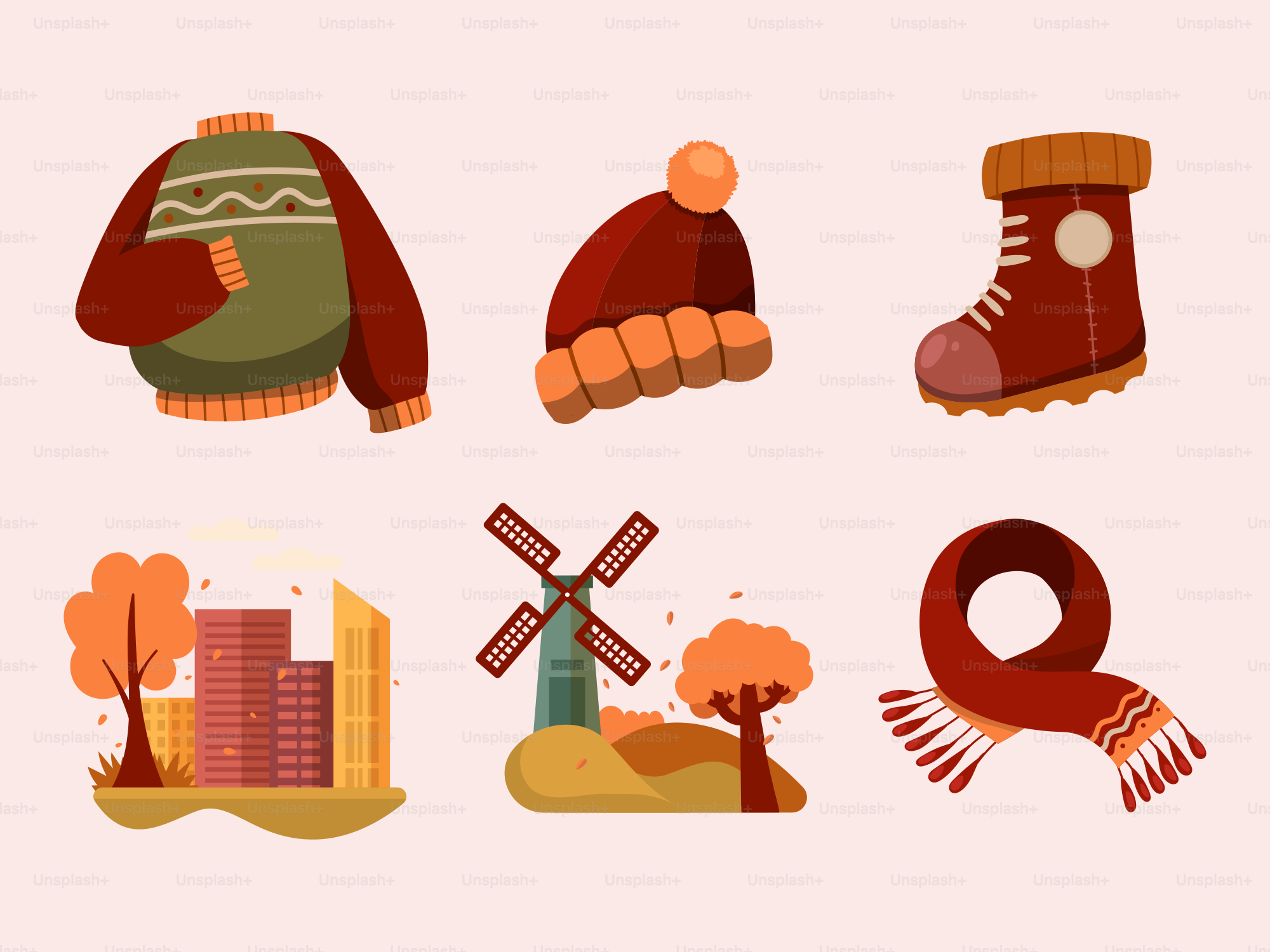 A set of different winter and fall items vector – Illustrations Image ...