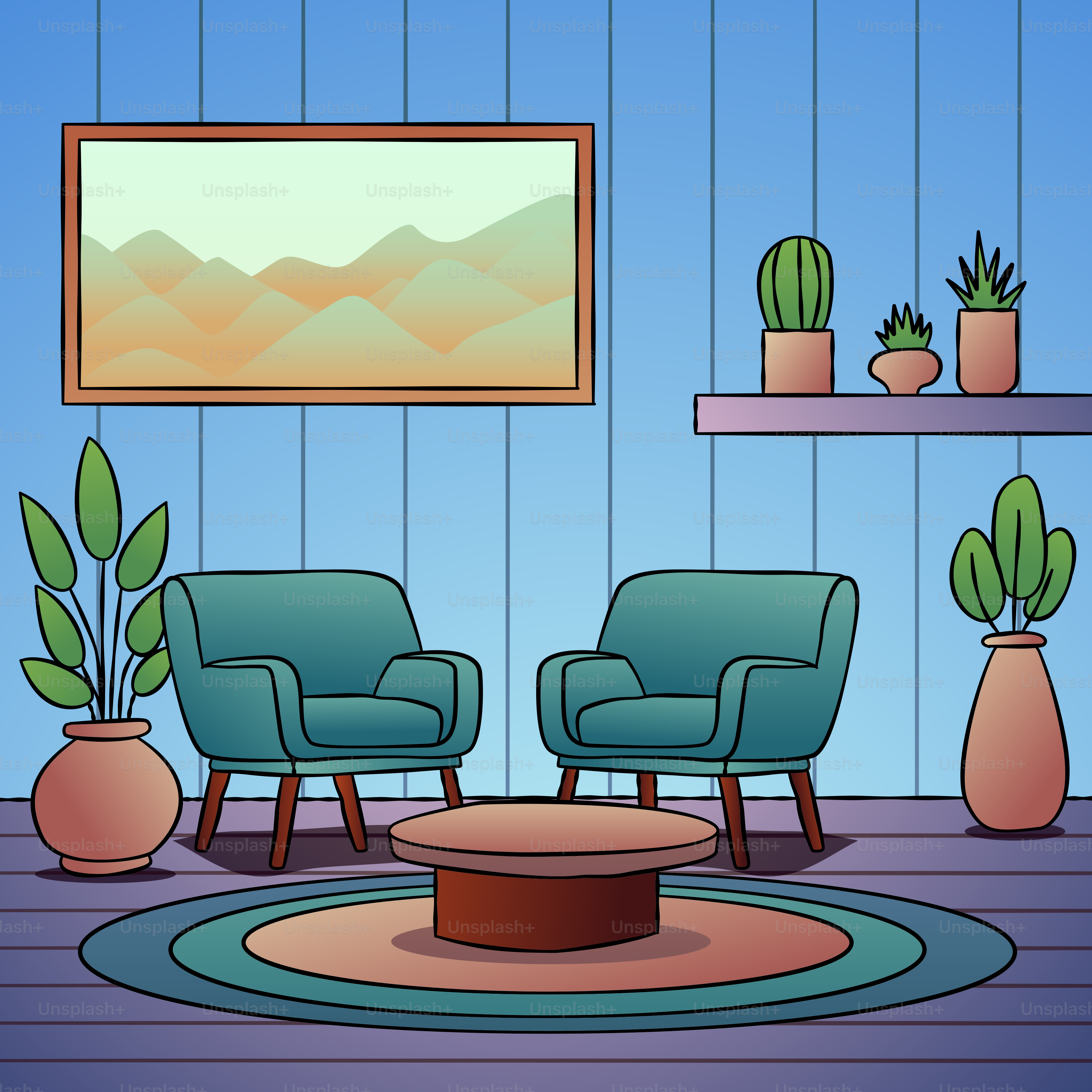 A living room with two chairs and a coffee table