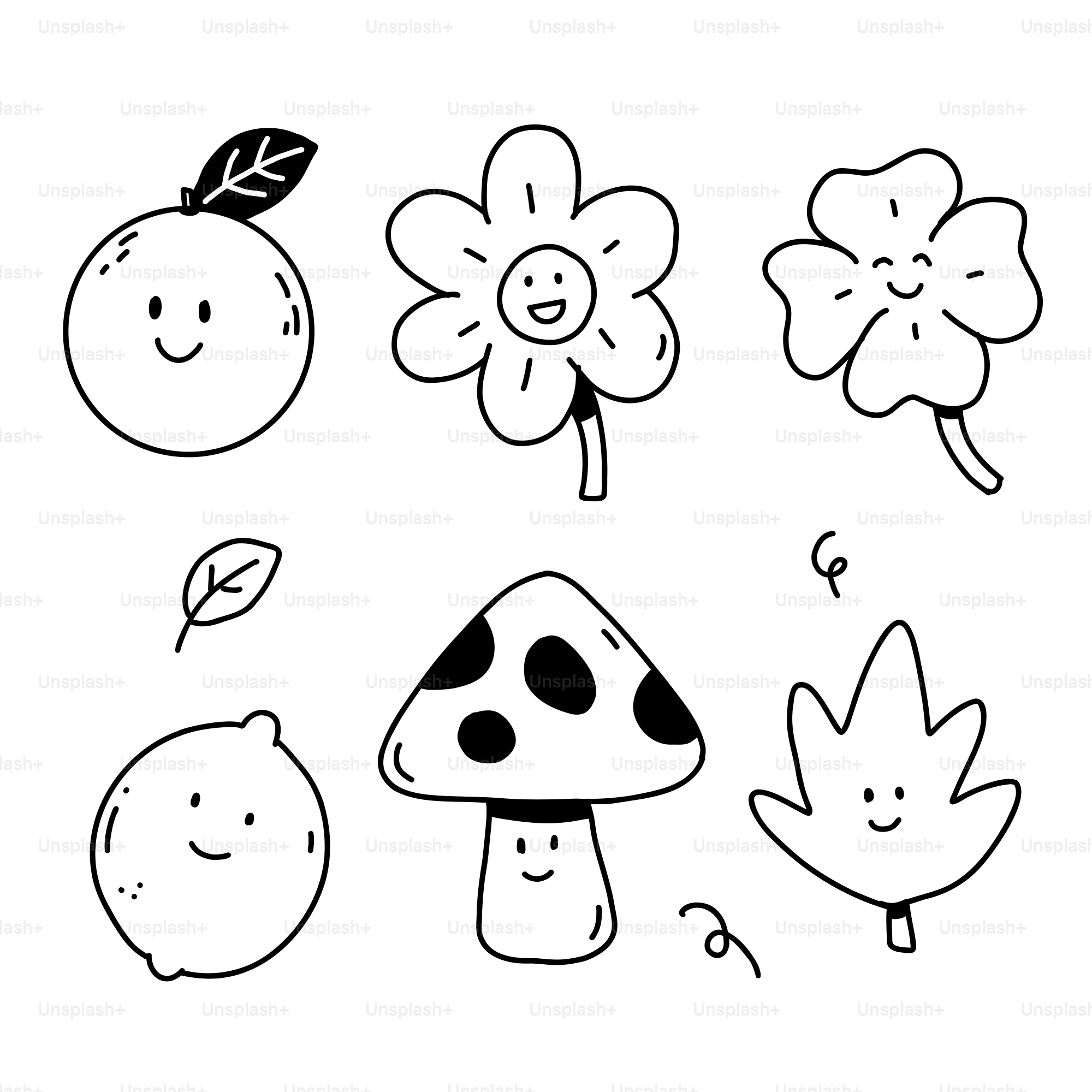 Un dibujo en blanco y negro de flores y frutas