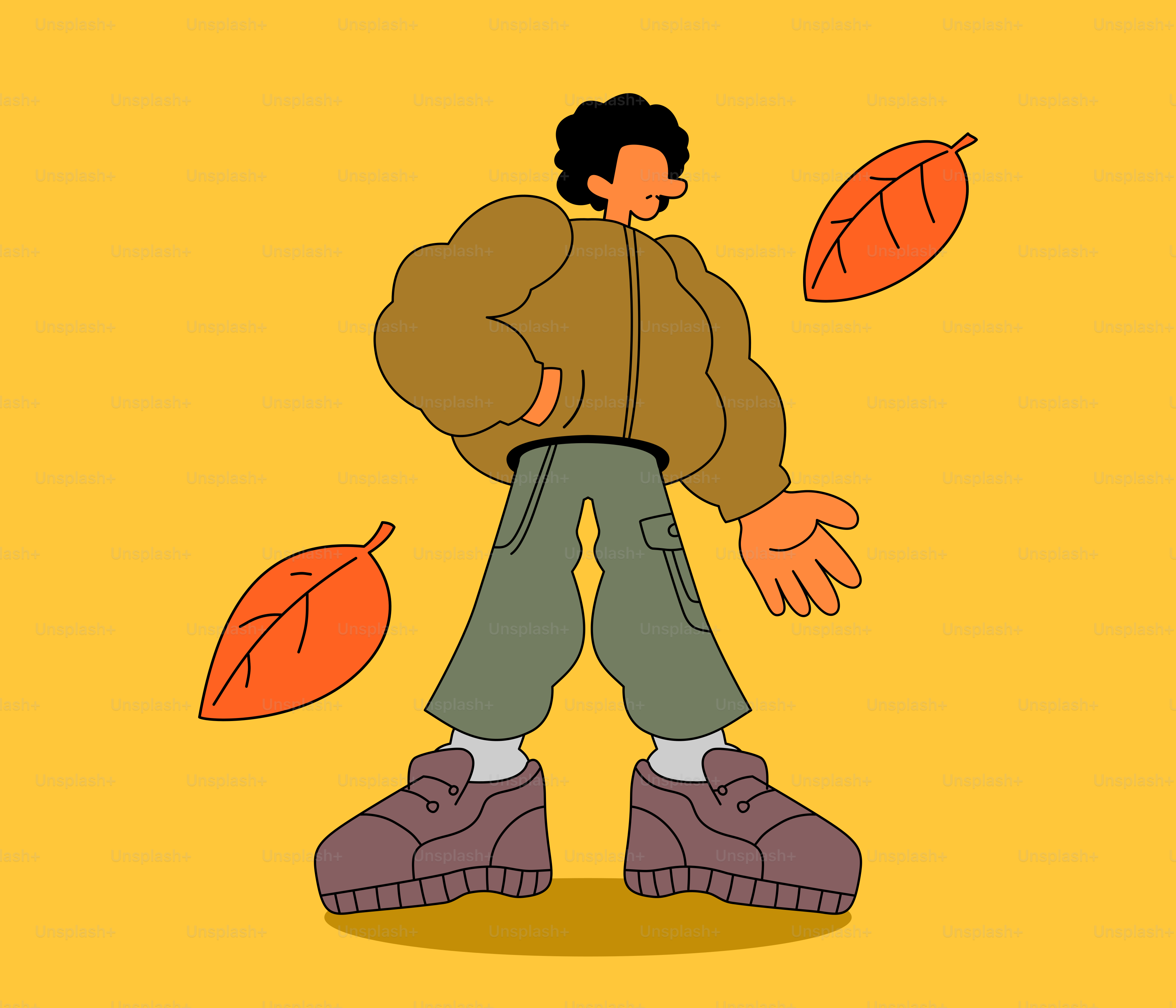 A cartoon of a person with a jacket and boots