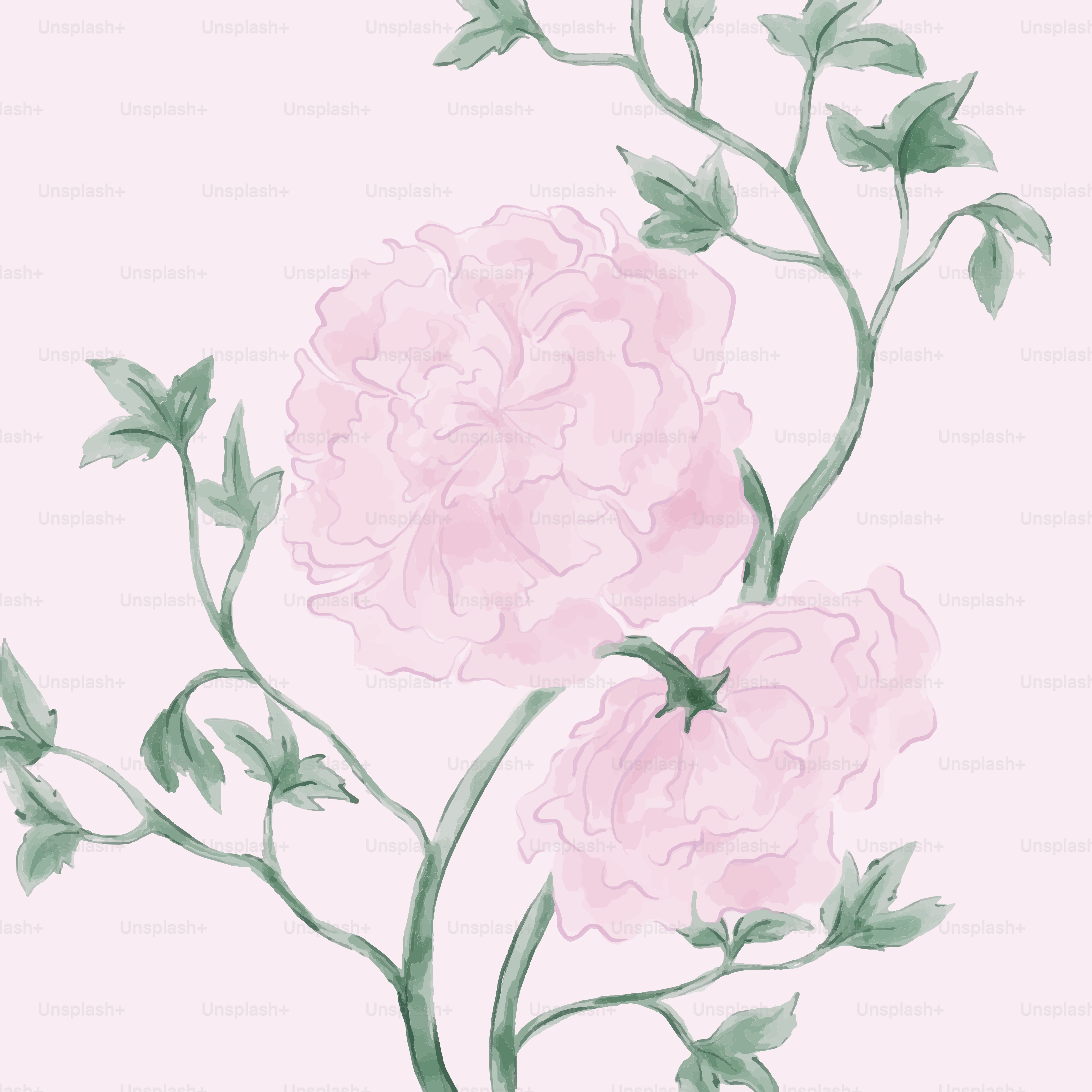 Eine Zeichnung von zwei rosa Blumen auf rosa Hintergrund