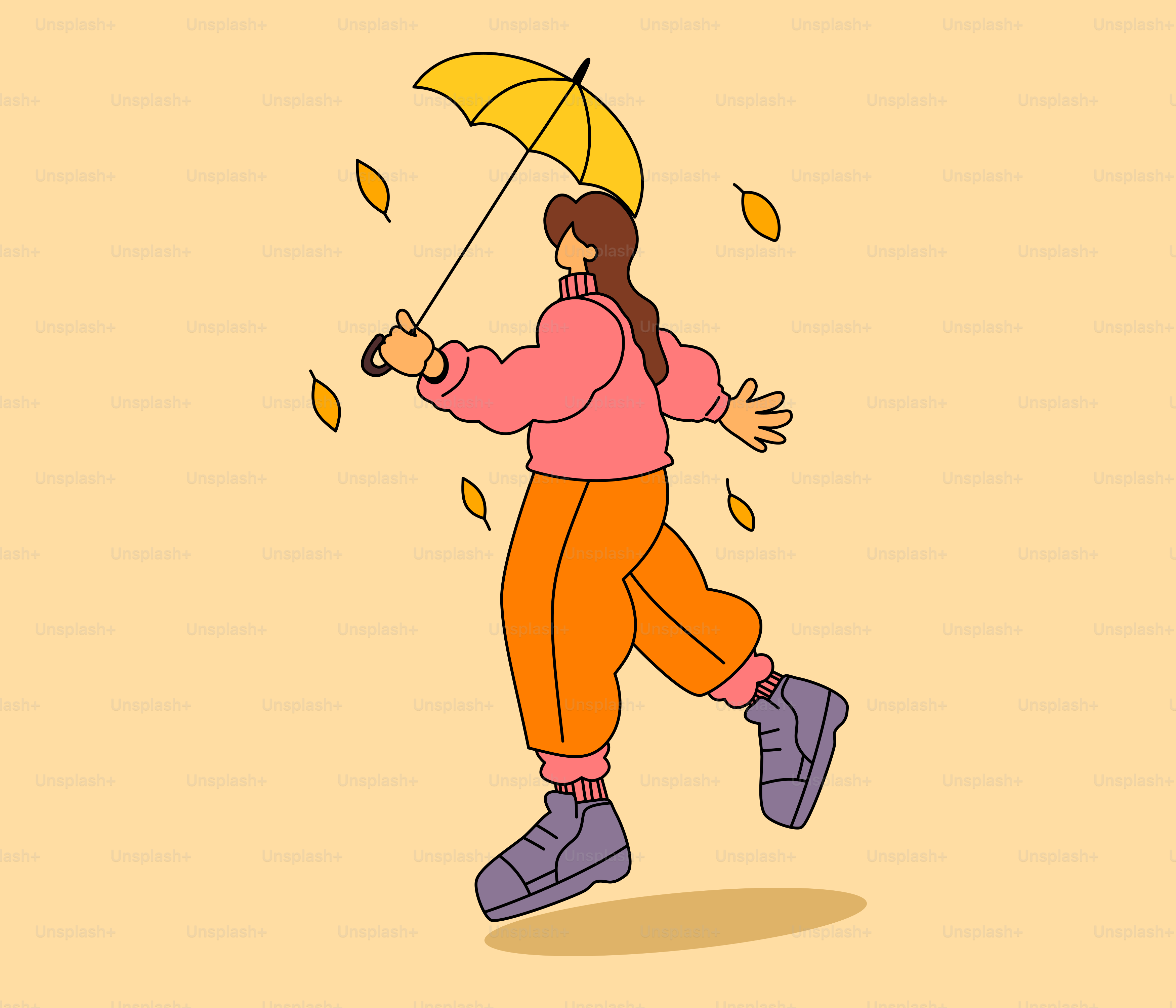 Una donna corre con un ombrello