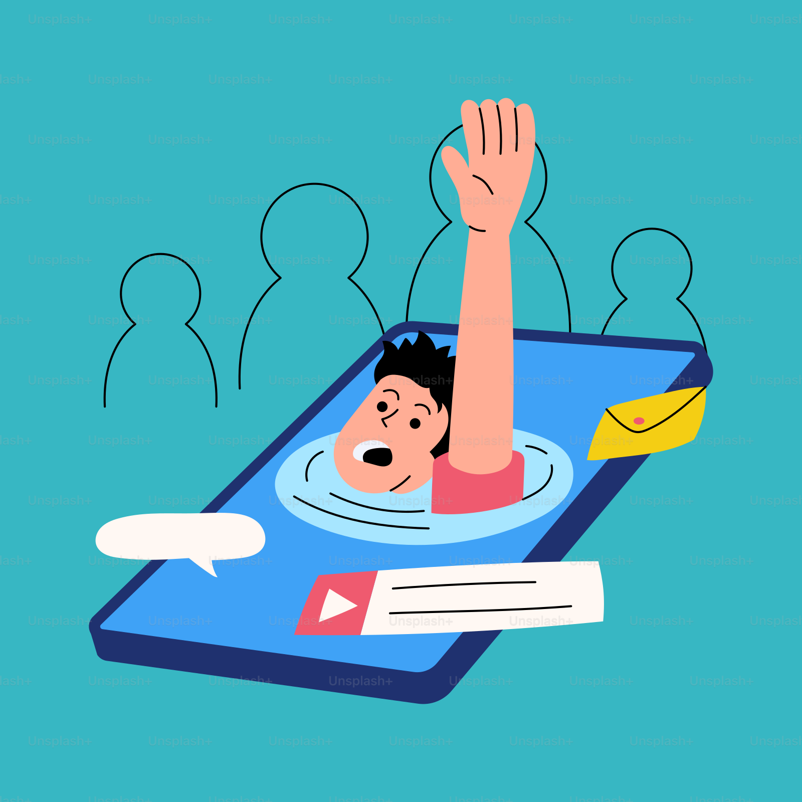 Um homem flutuando em cima de um celular