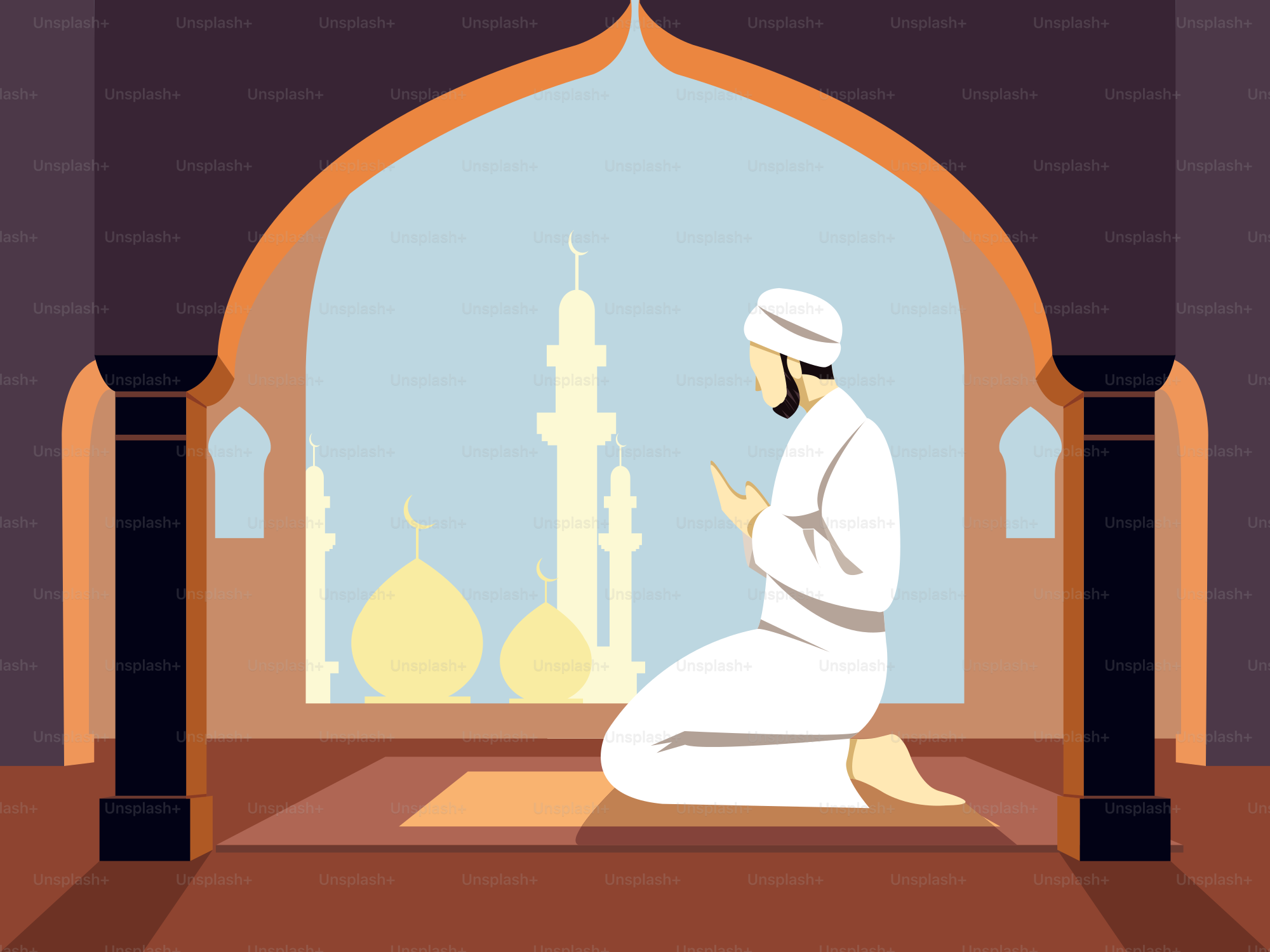 A man sitting on a rug in front of a window