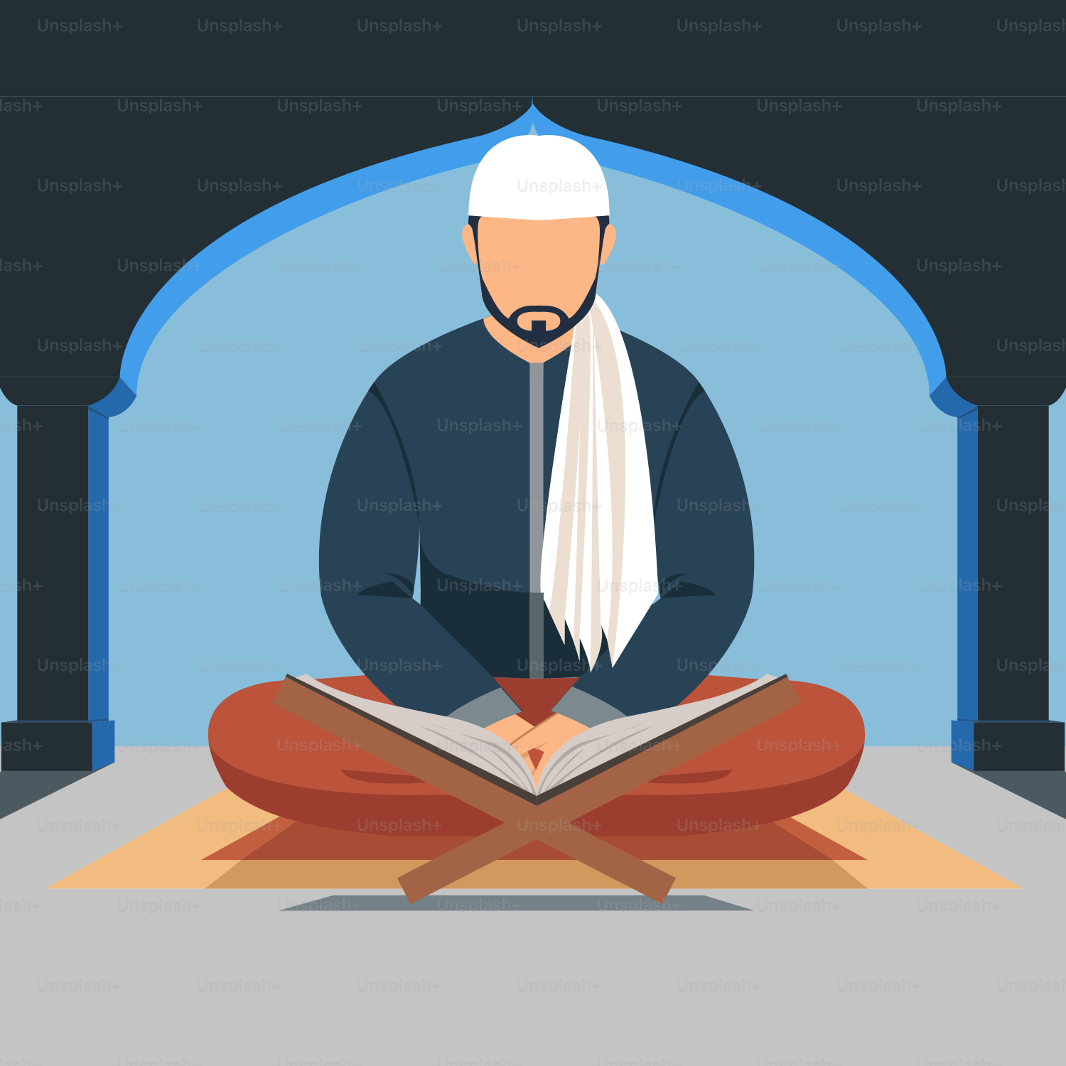 A man sitting on a rug reading a book