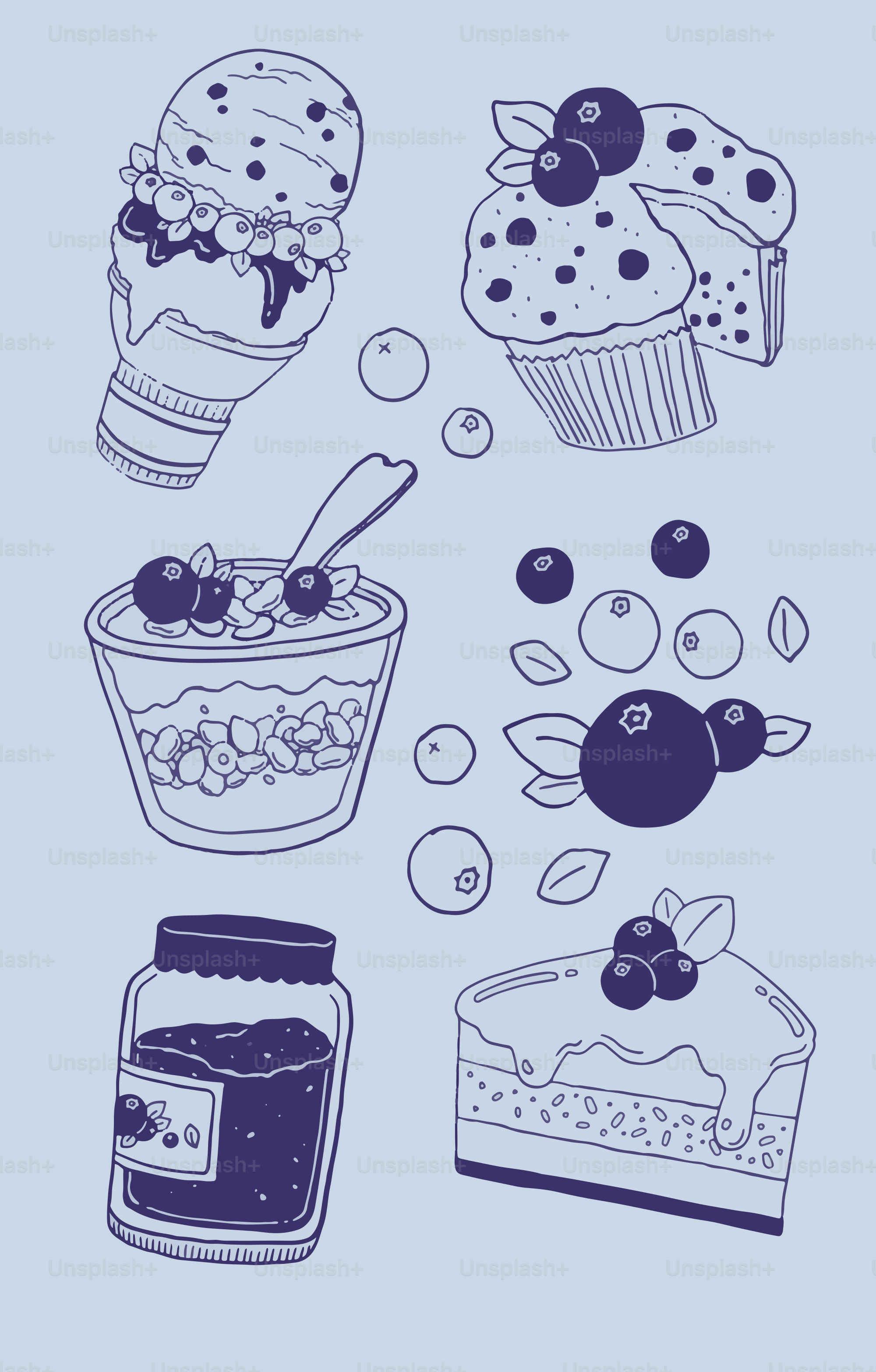A drawing of a bunch of food items