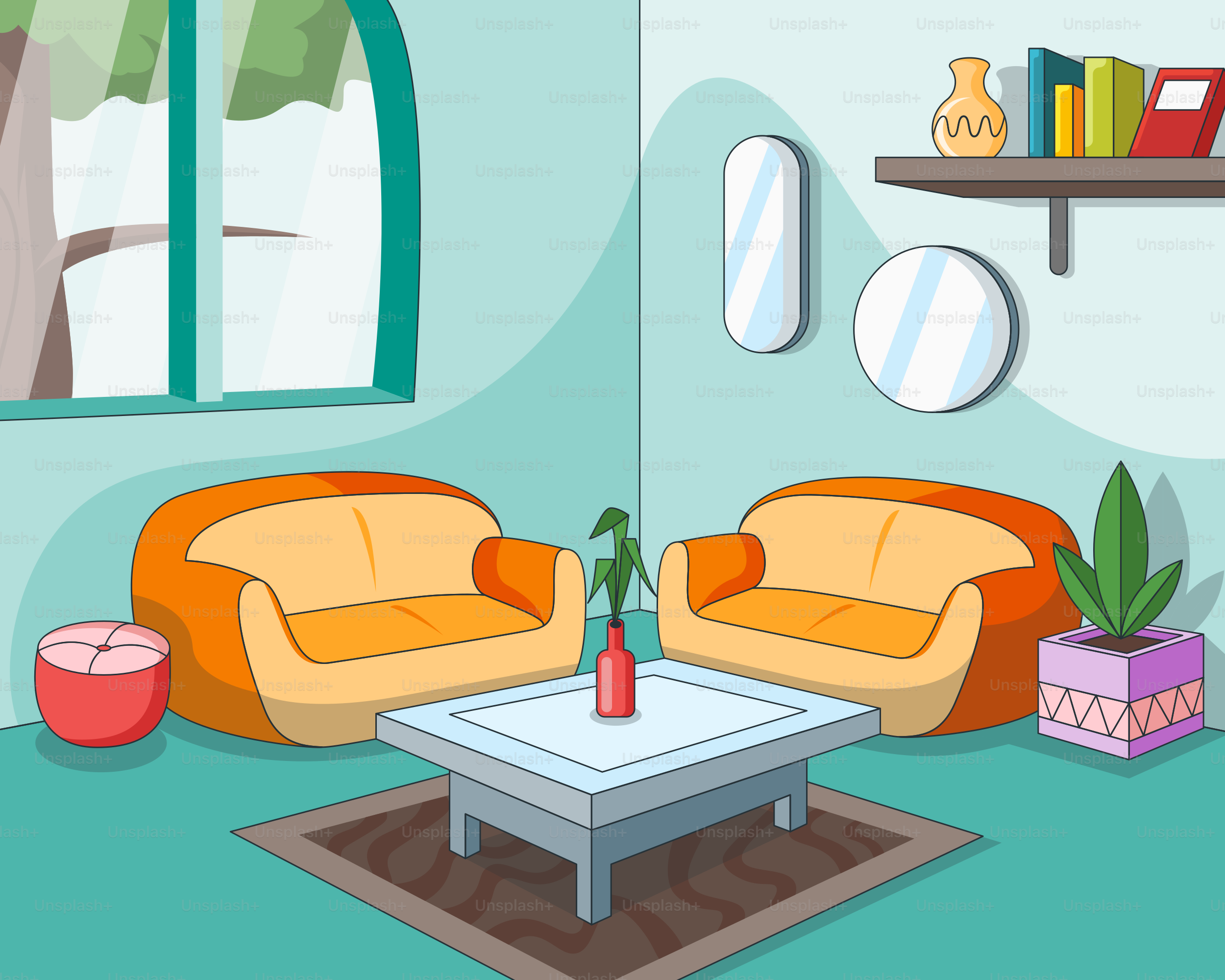 Ein Wohnzimmer mit zwei Sofas und einem Couchtisch