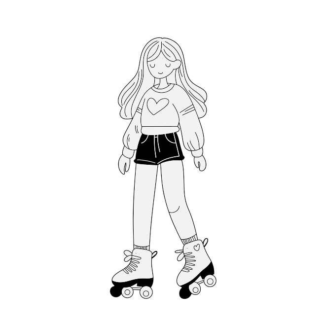 A drawing of a girl on roller skates