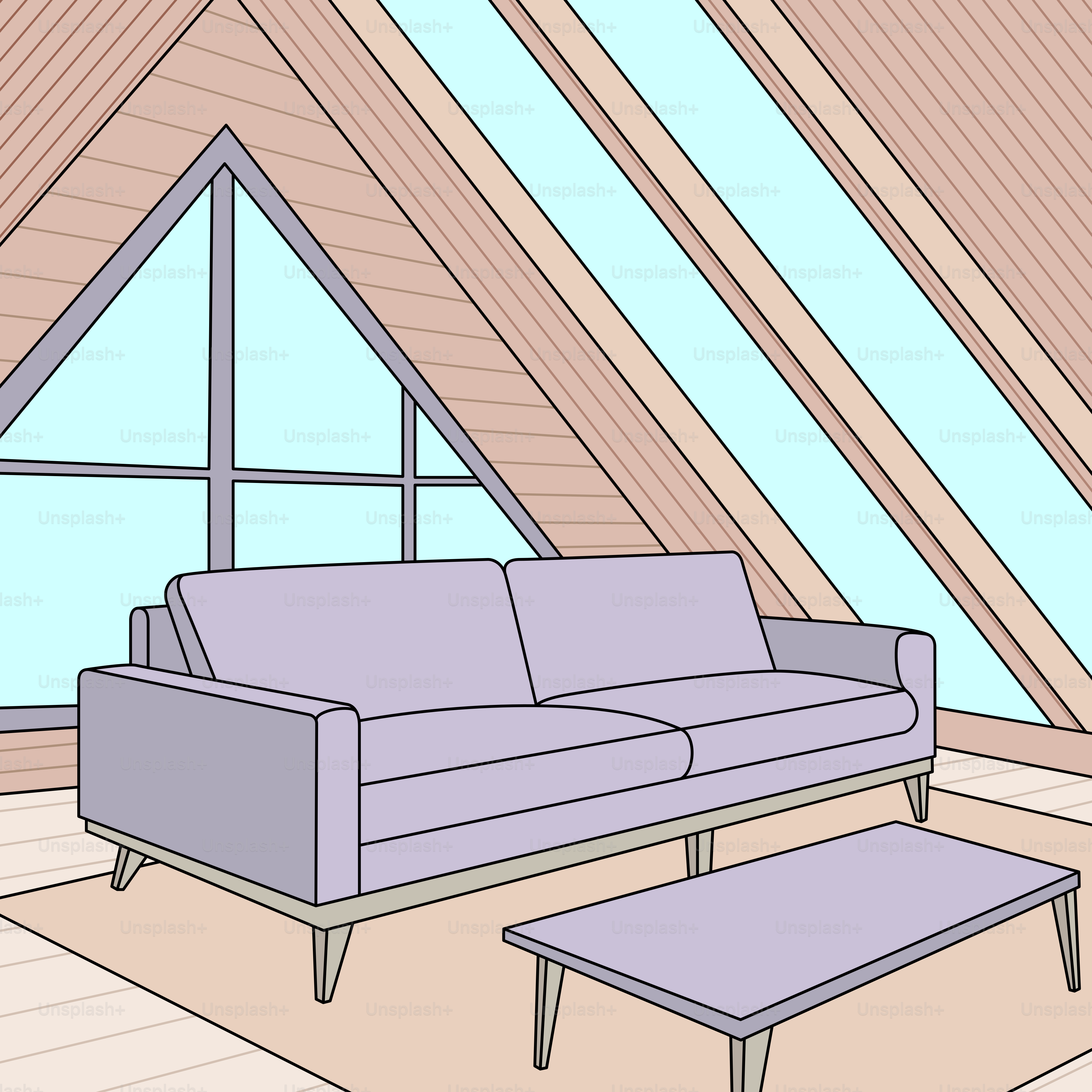 A living room with a couch and a coffee table