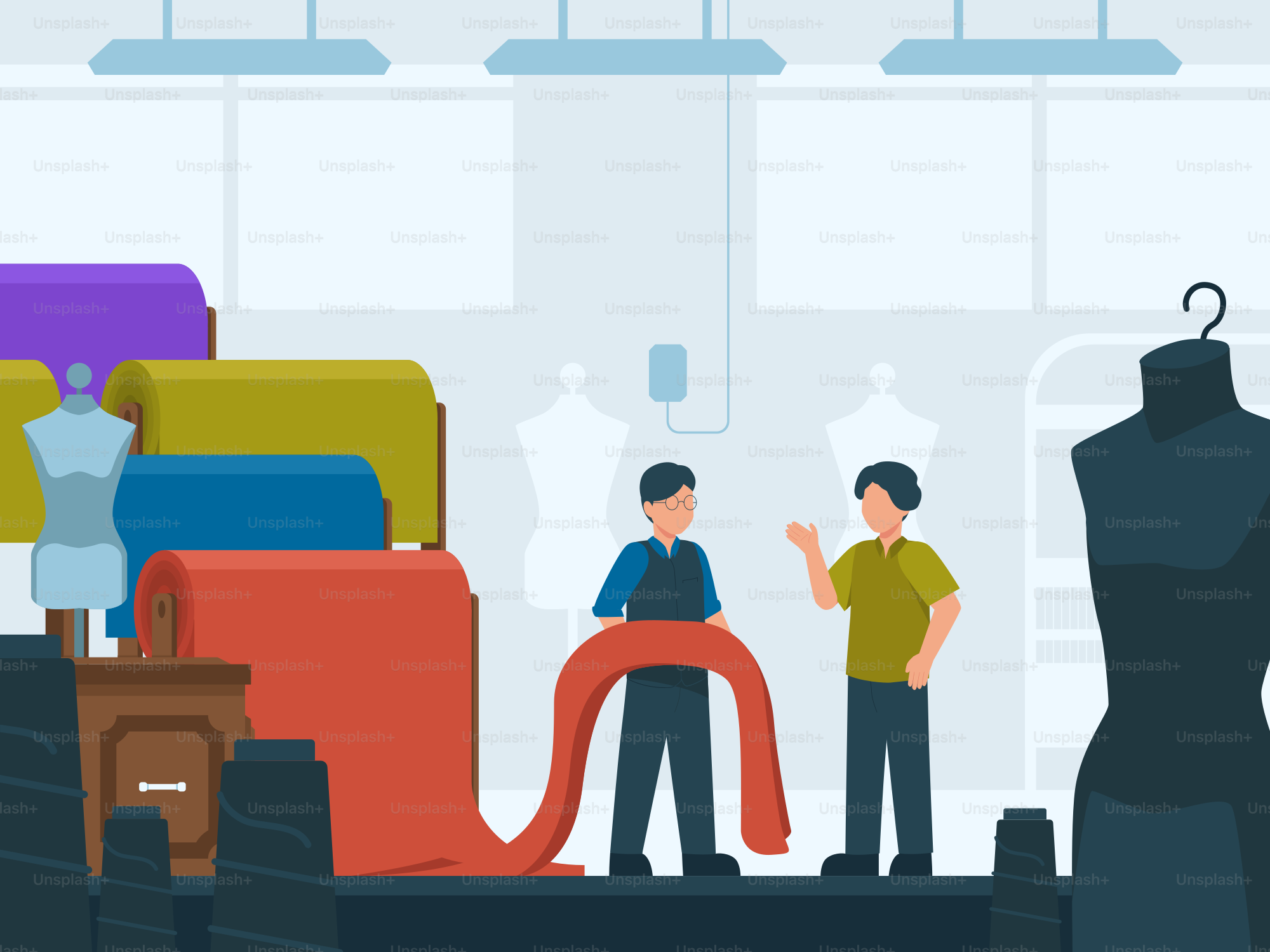 A group of people standing around a mannequin