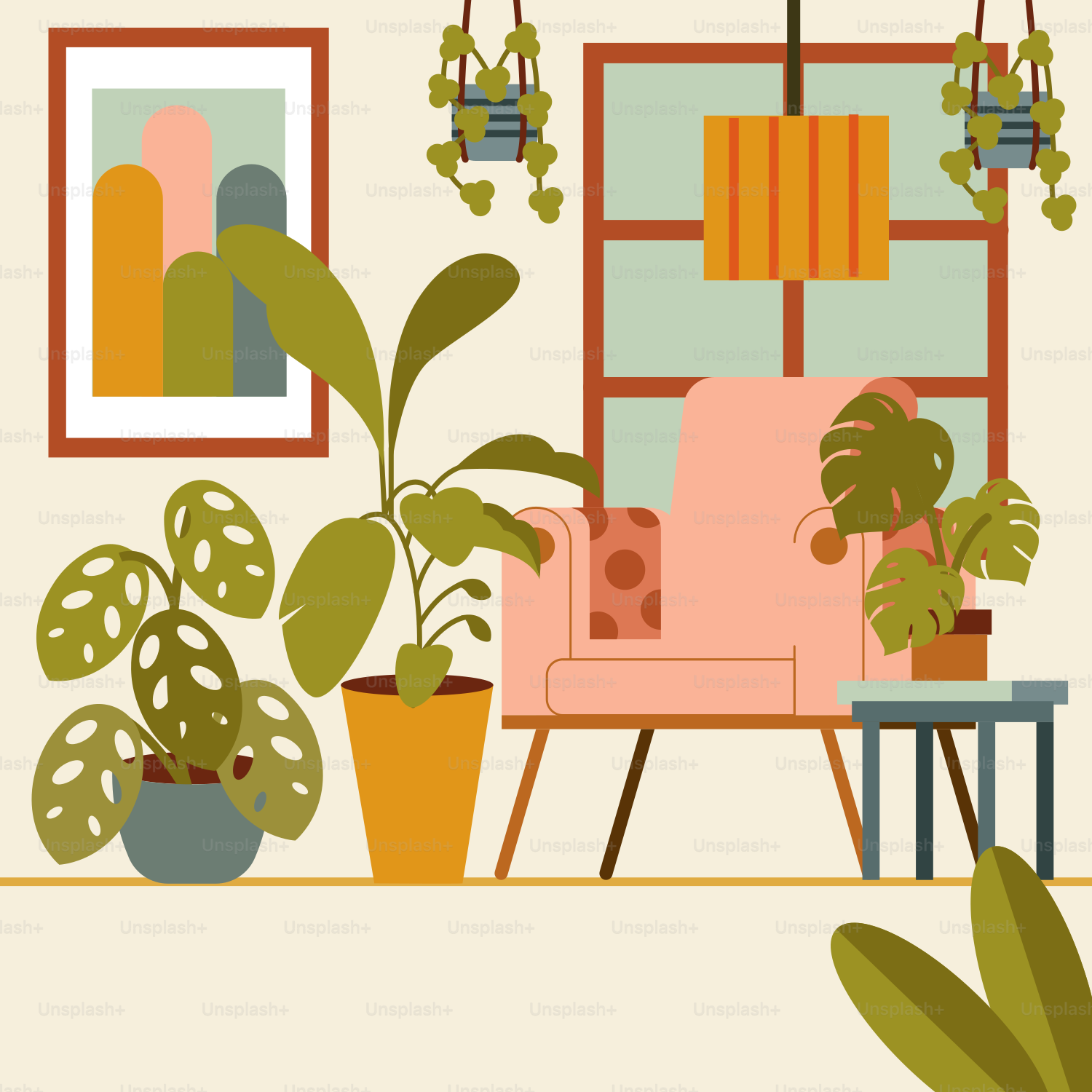 A living room filled with lots of plants