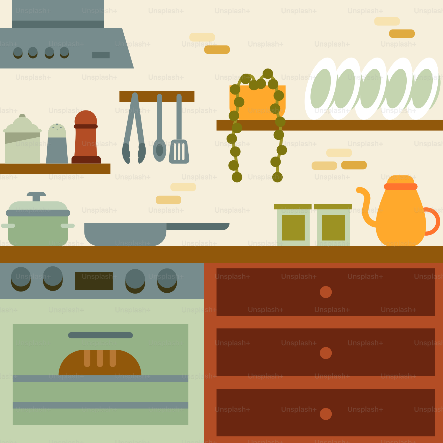 A kitchen with a stove top oven next to a counter