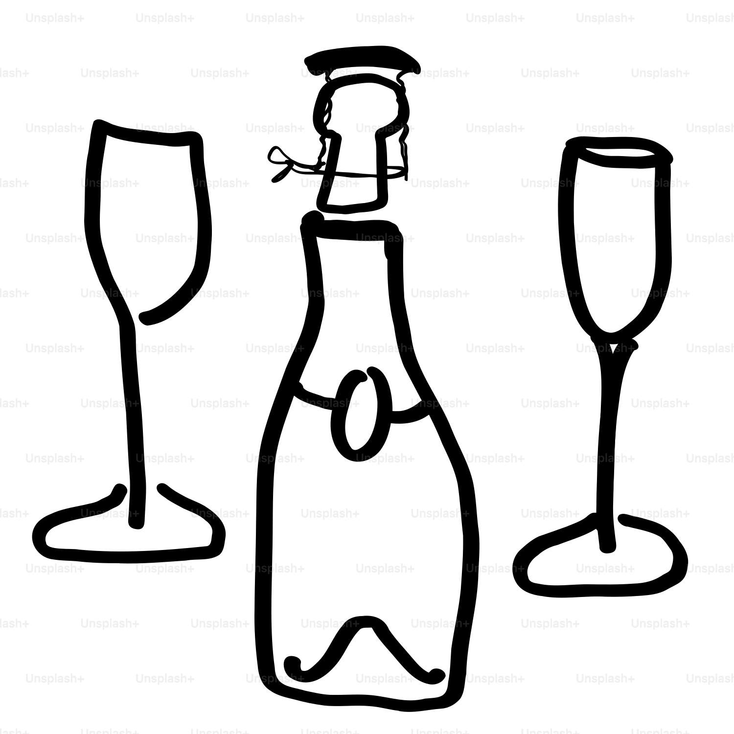 A bottle of wine and two glasses of wine