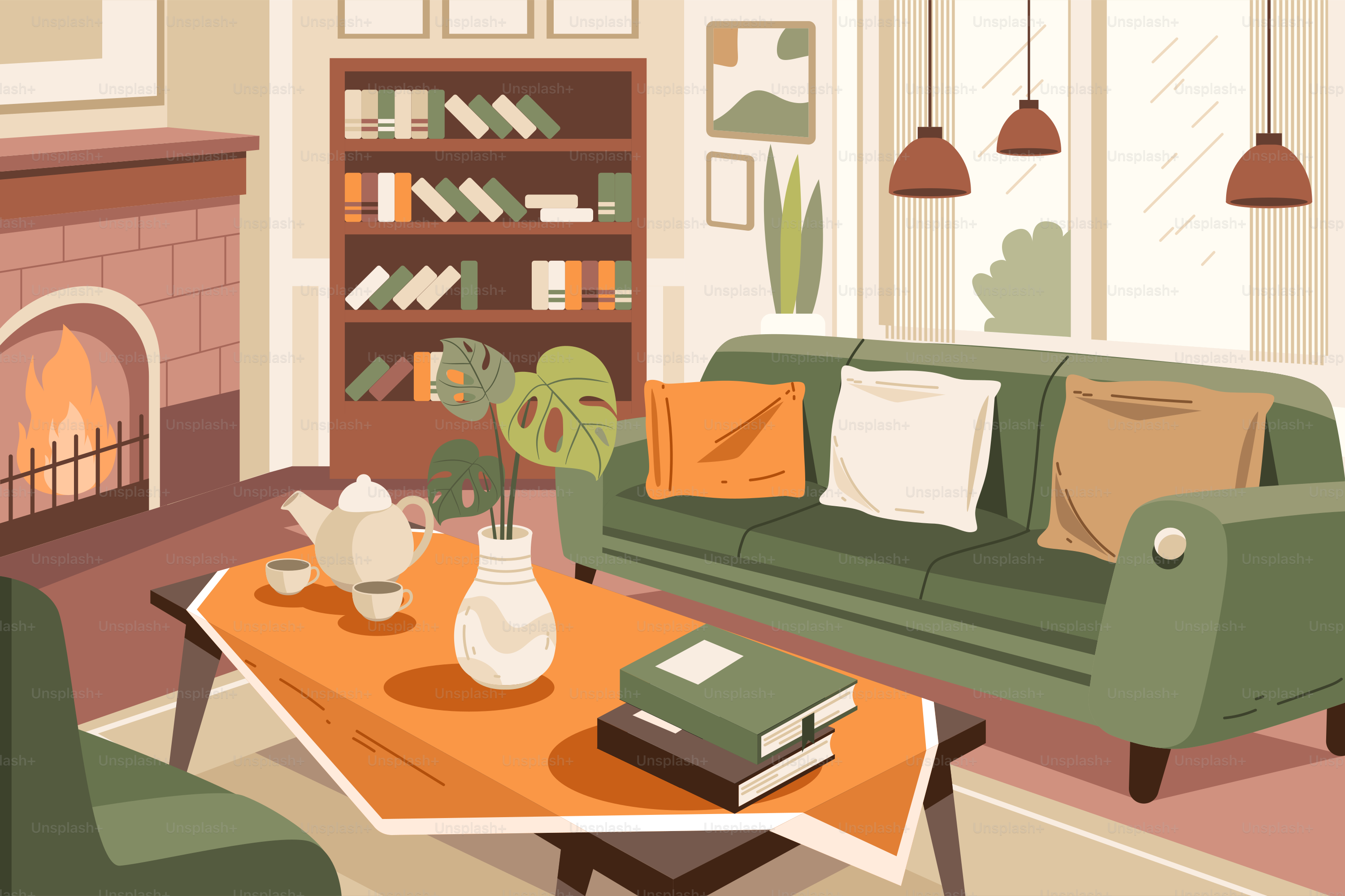 Ein Wohnzimmer voller Möbel und ein Kamin