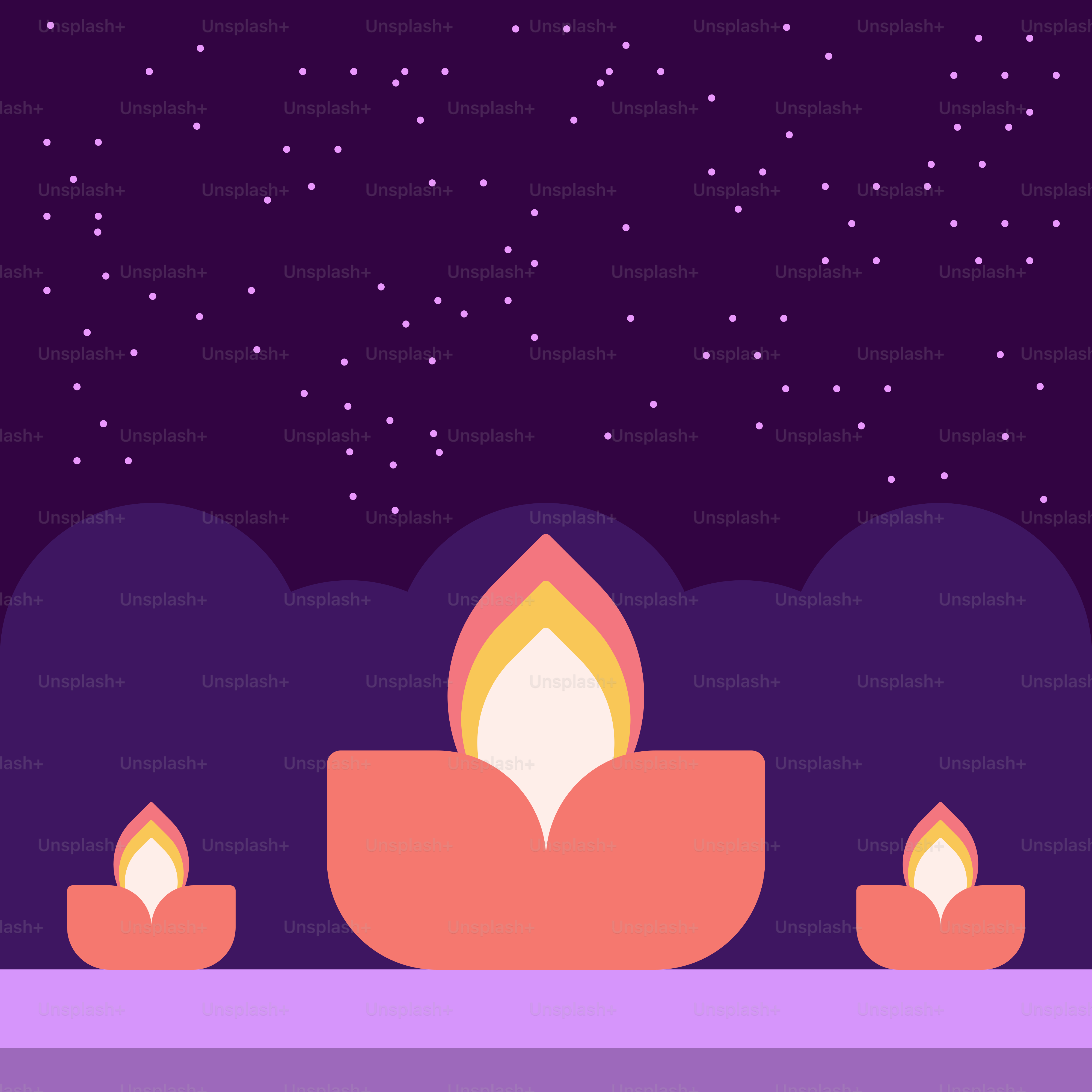A purple background with a lit candle and stars