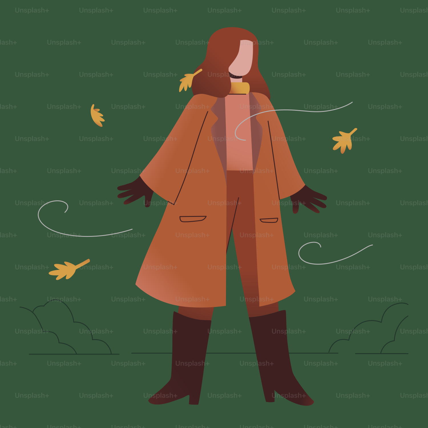 Une femme en manteau marron et bottes noires