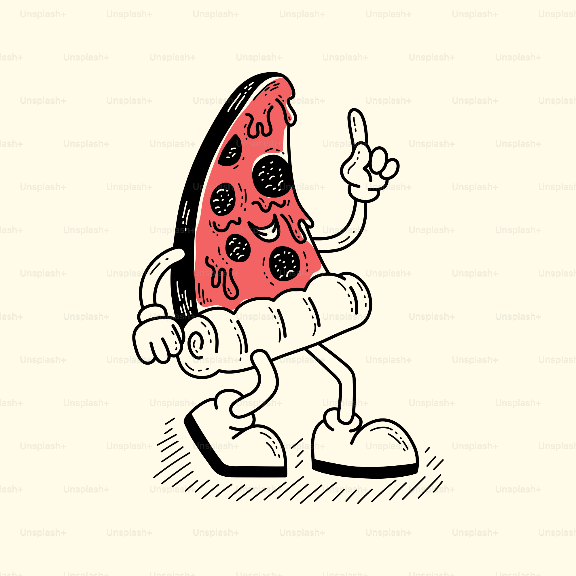 Ein Stück Pizza hält ein Handy