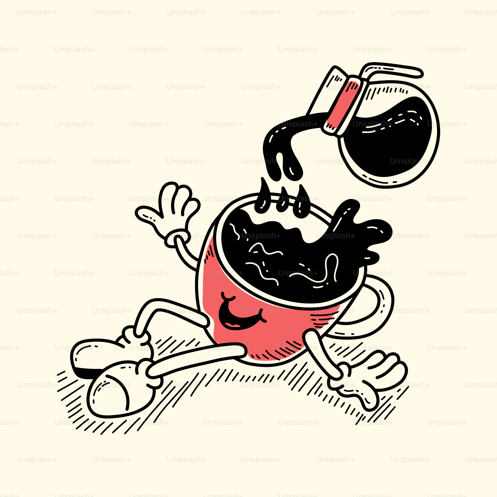 Un dibujo de una persona cayéndose de una taza