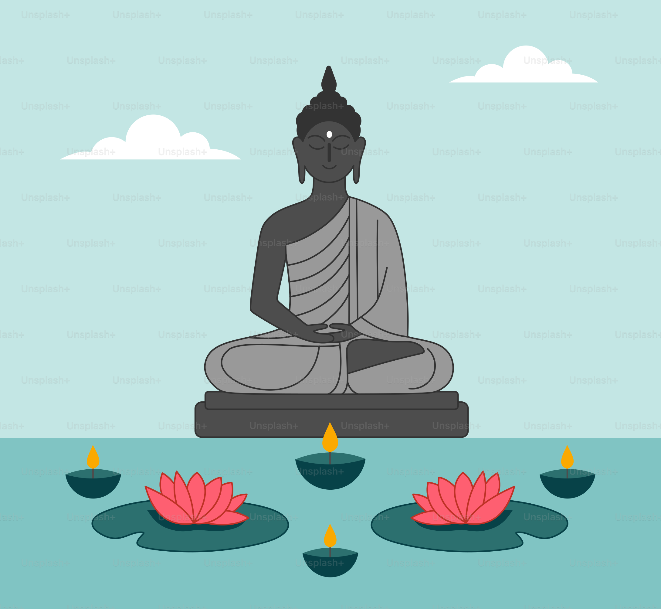 A buddha statue sitting on top of a body of water
