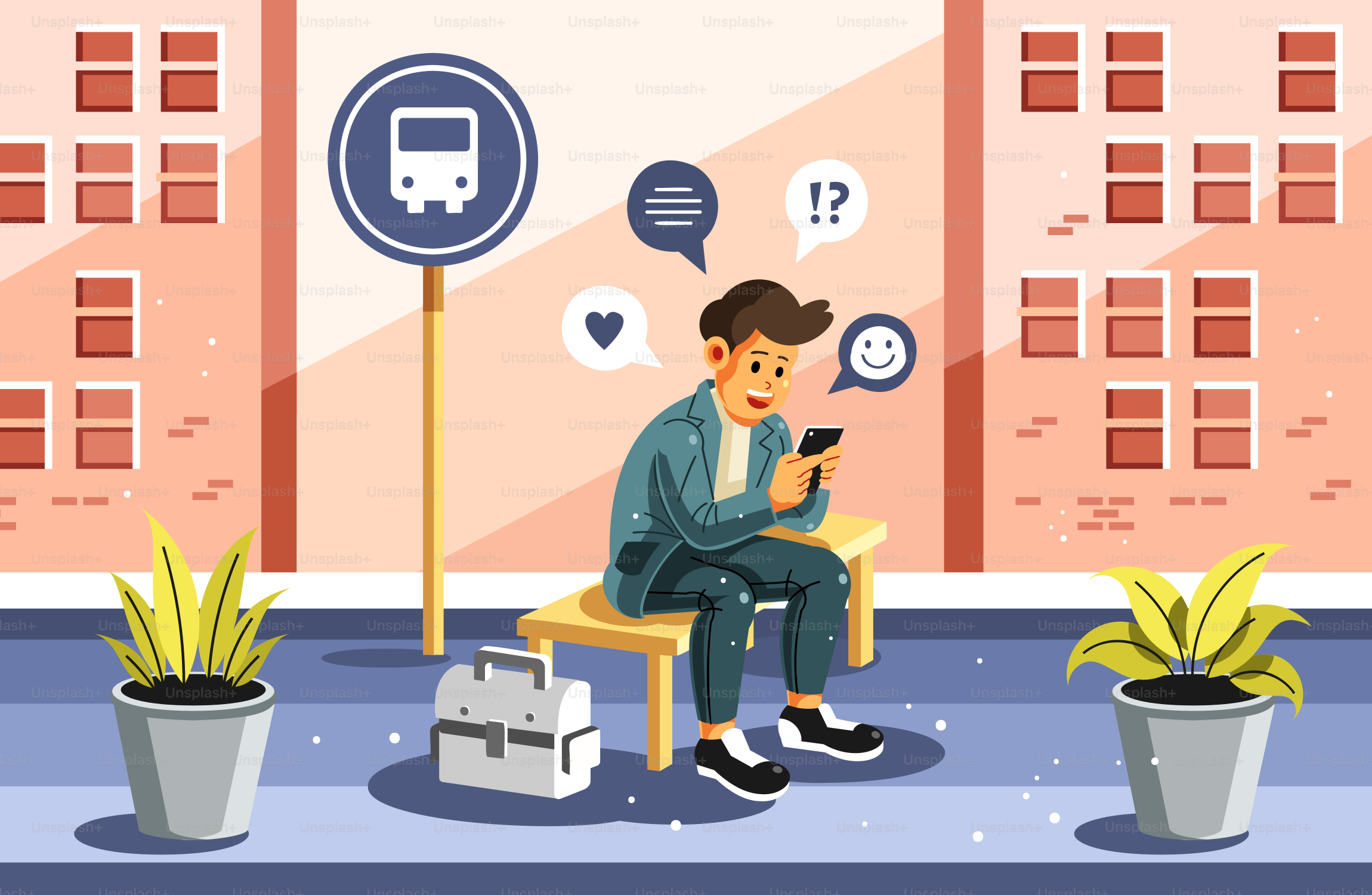 A man sitting on a bench using a cell phone